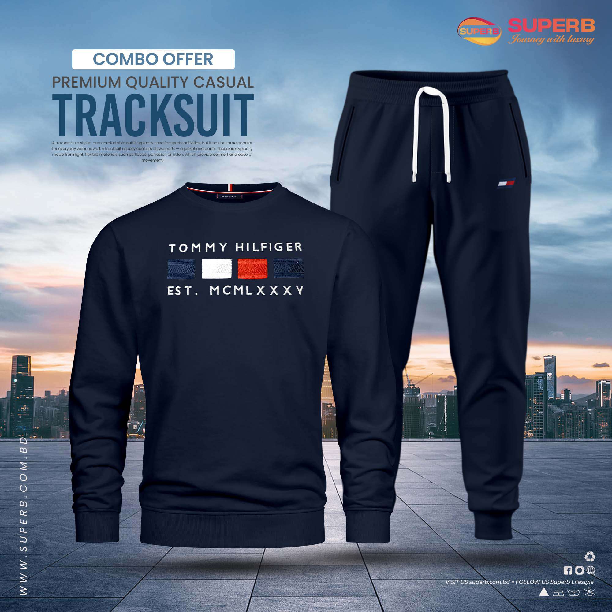 Premium Quality Tracksuit – 4 Colors | Tommy Hilfiger at Superb.com.bd - Dark Navy