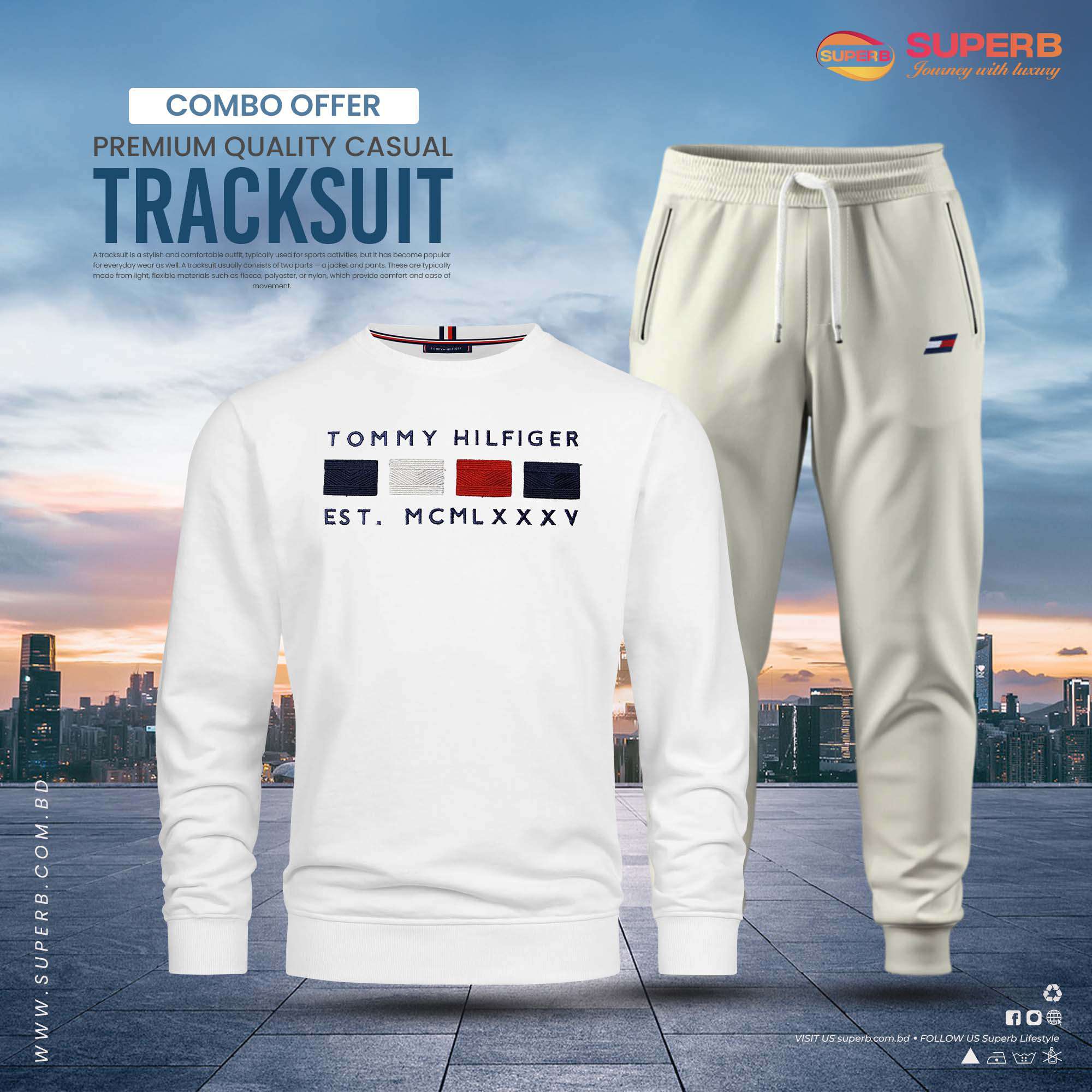 Premium Quality Tracksuit – 4 Colors | Tommy Hilfiger at Superb.com.bd - White