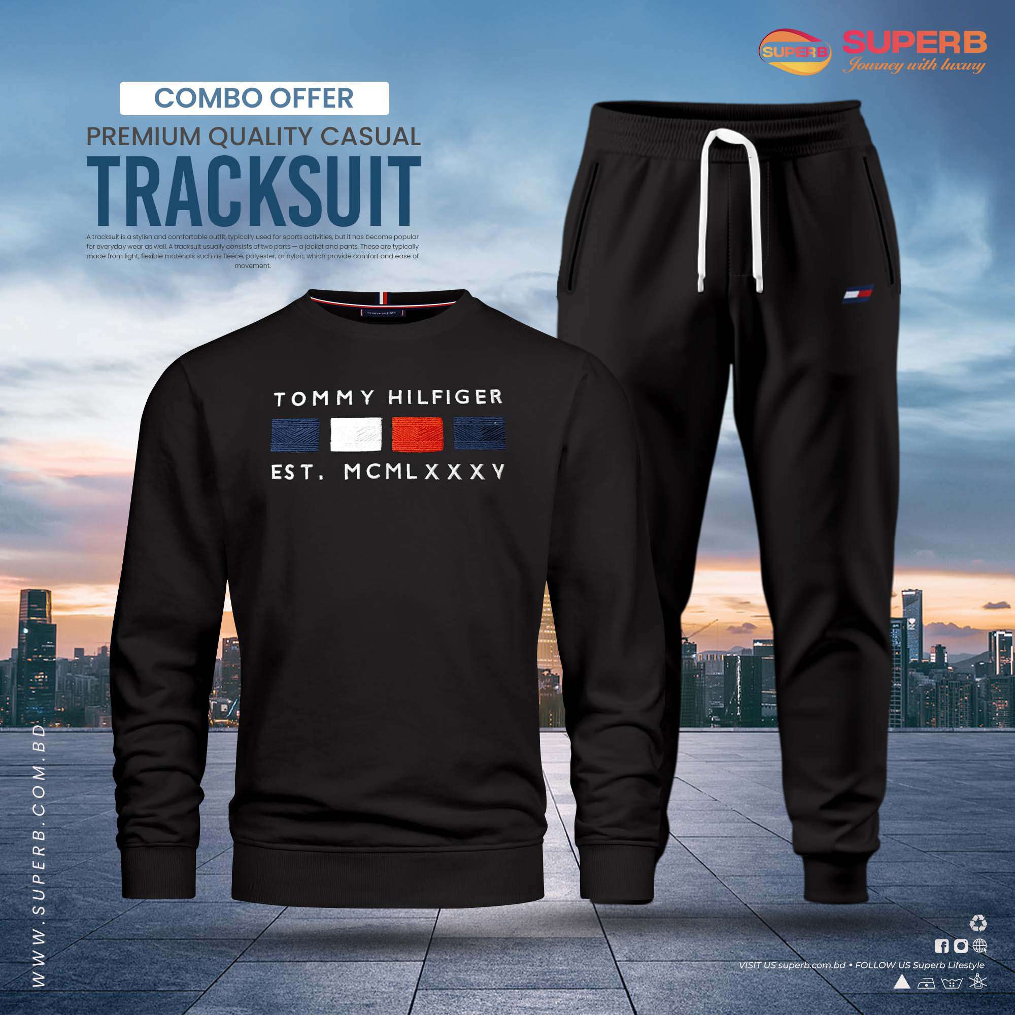 Premium Quality Tracksuit – 4 Colors | Tommy Hilfiger at Superb.com.bd - Black