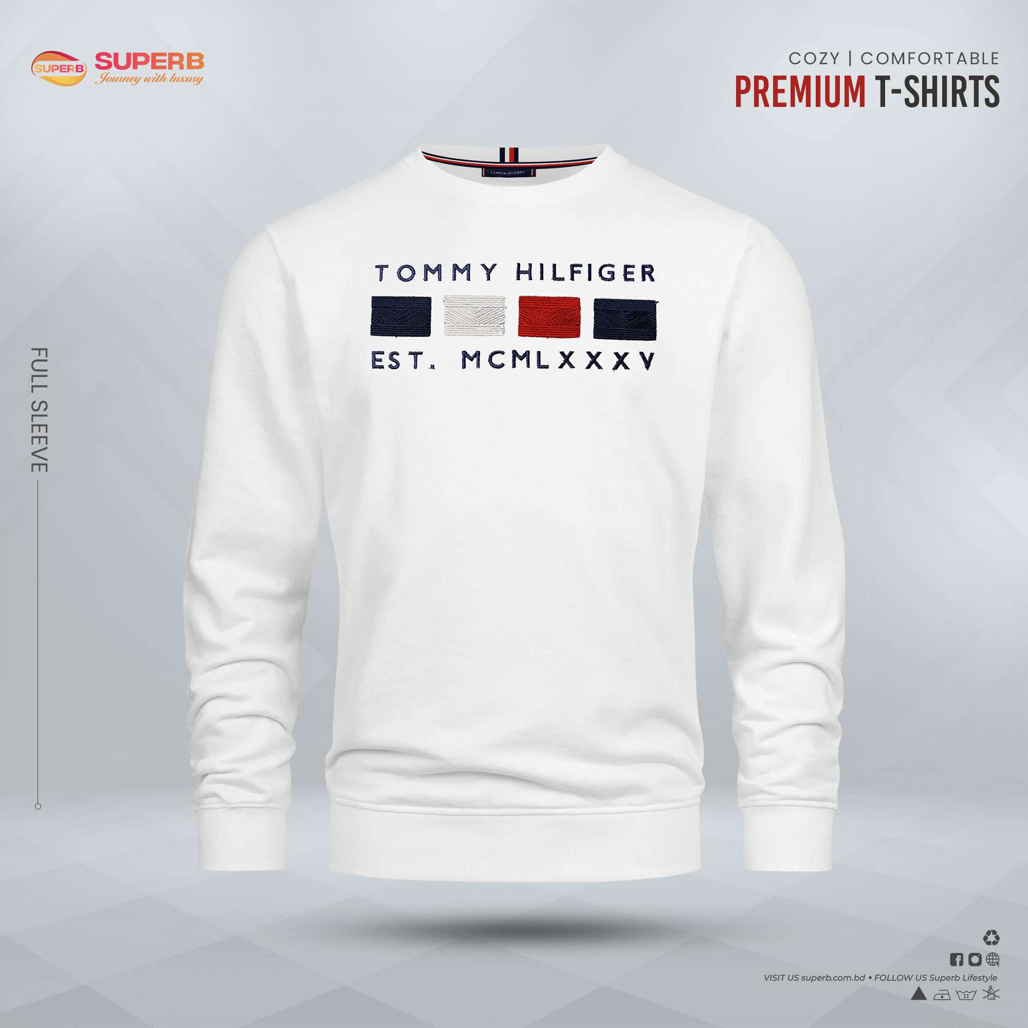 Premium Full Sleeve T-Shirt from Tommy Hilfiger | Cozy & Comfortable | Superb Lifestyle - White