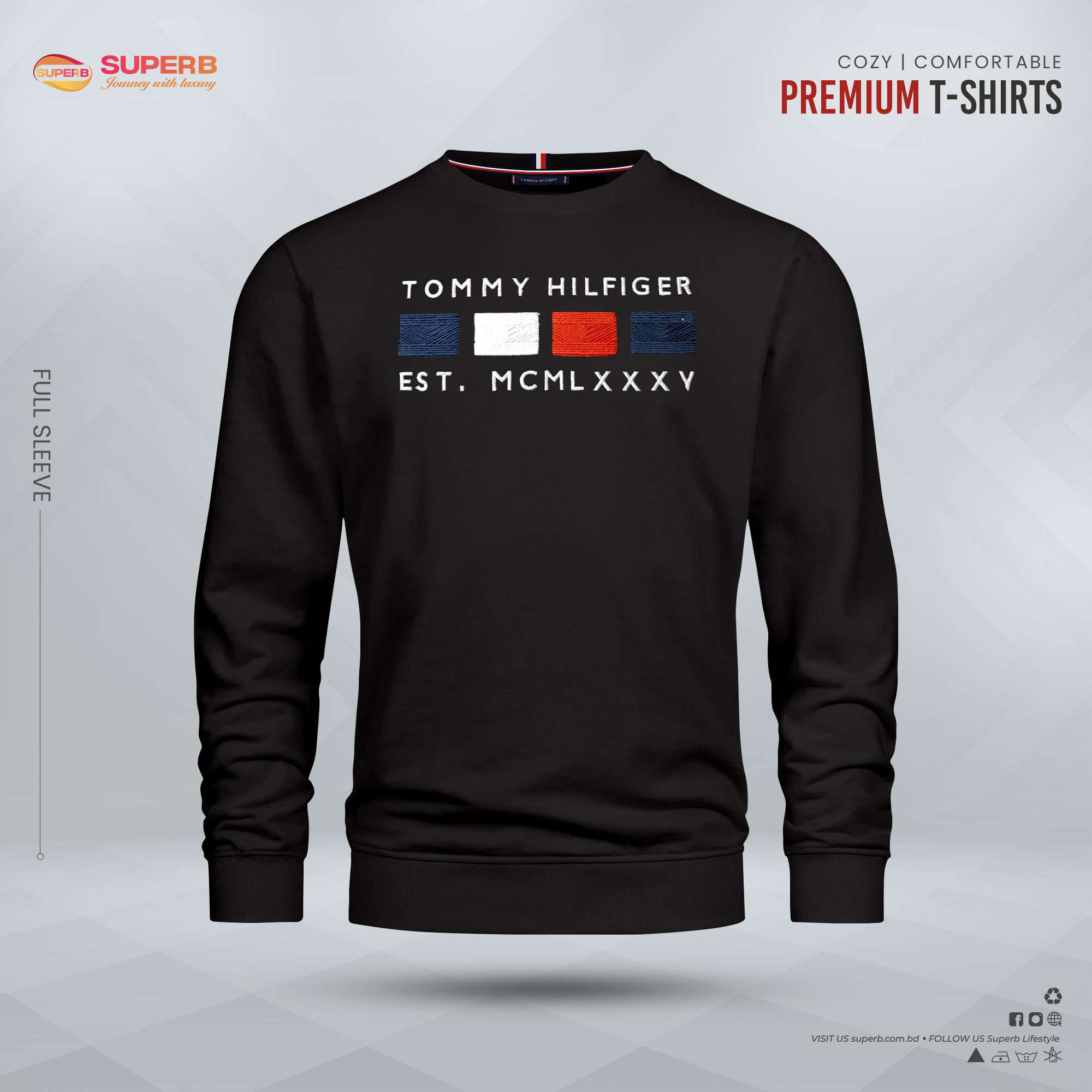 Premium Full Sleeve T-Shirt from Tommy Hilfiger | Cozy & Comfortable | Superb Lifestyle - Black