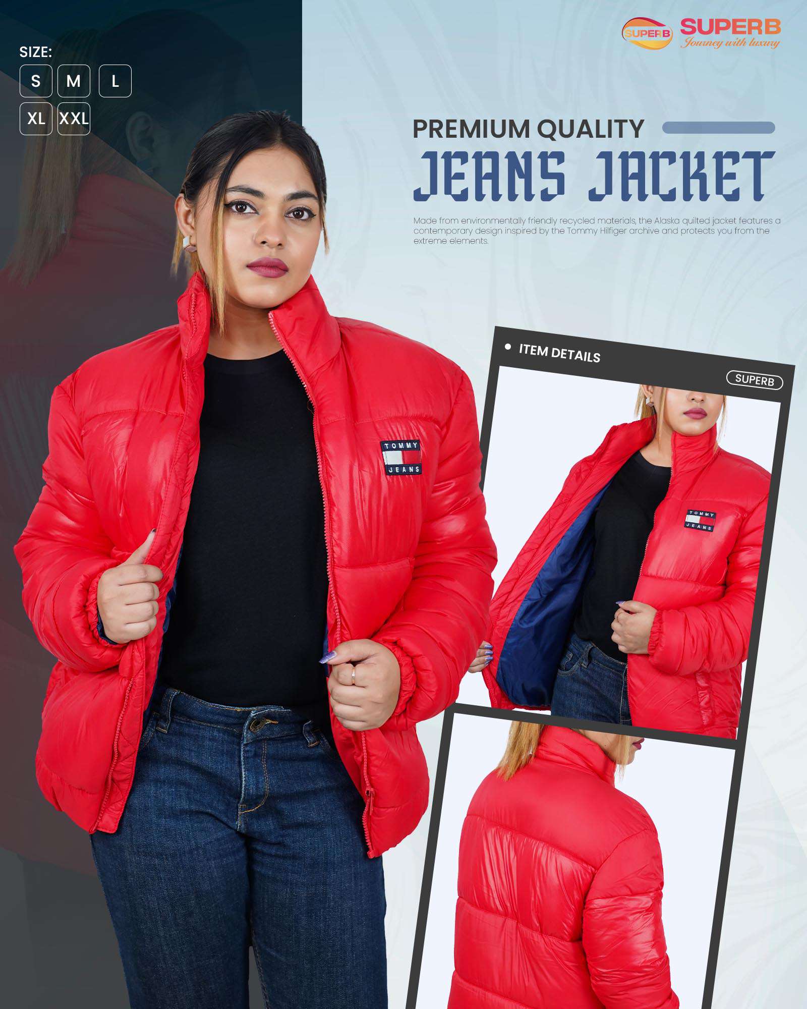 Tommy Jeans Premium Colorful Winter Jacket | Superb Bangladesh - Red