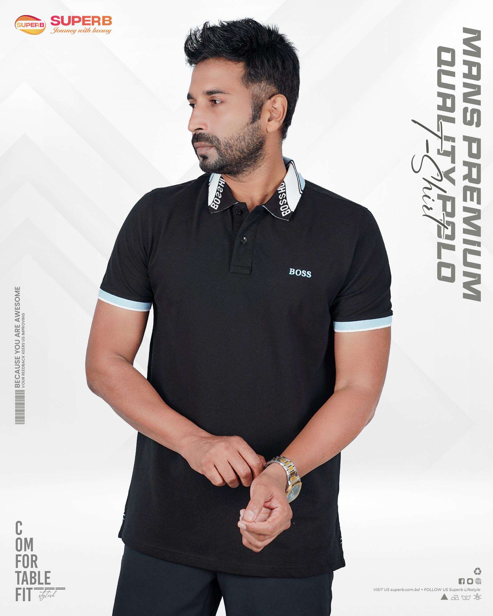 Elegant Boss Polo T-Shirt – Perfect Blend of Style and Comfort-V3 || Superb - Black
