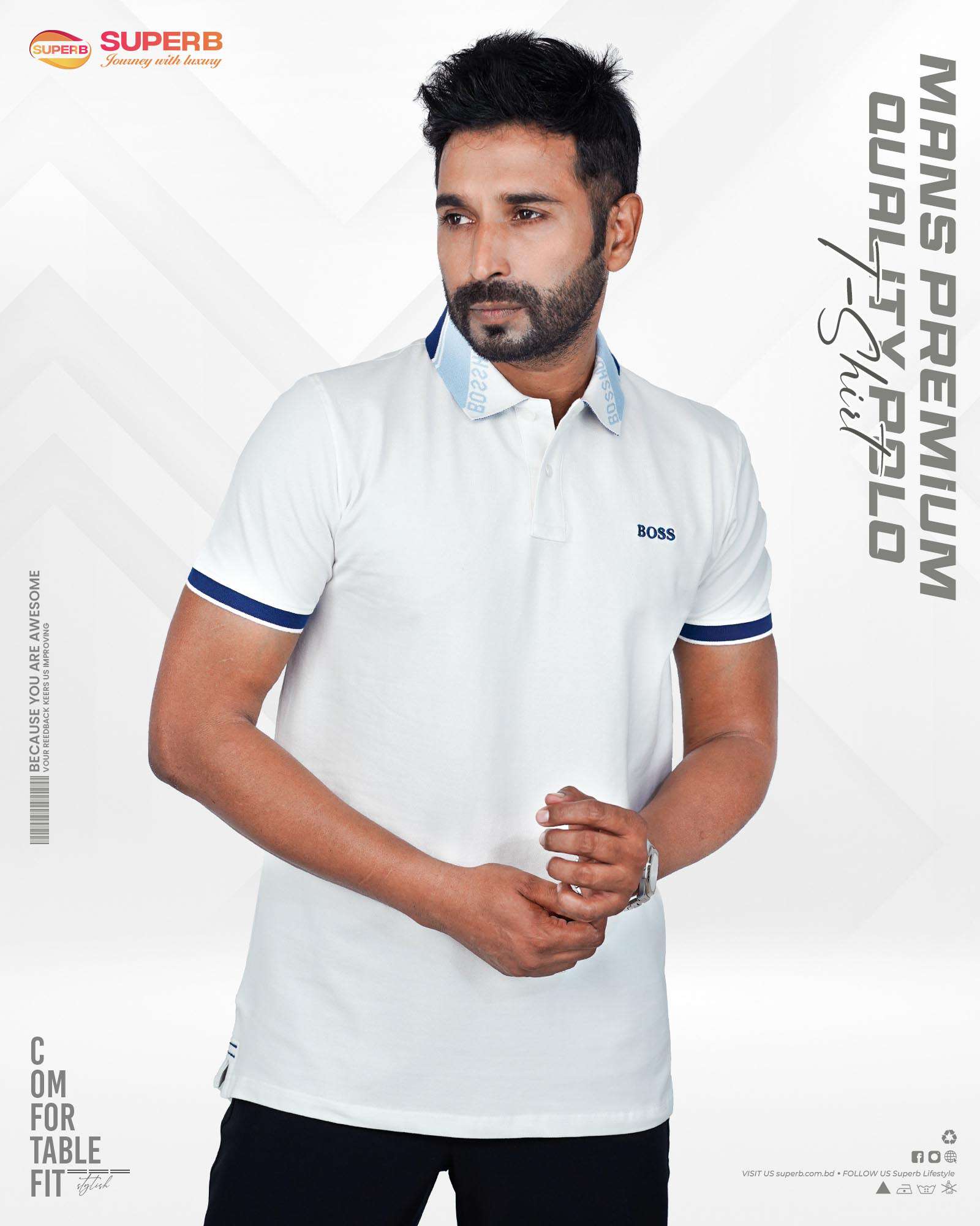 Elegant Boss Polo T-Shirt – Perfect Blend of Style and Comfort-V3 || Superb - White