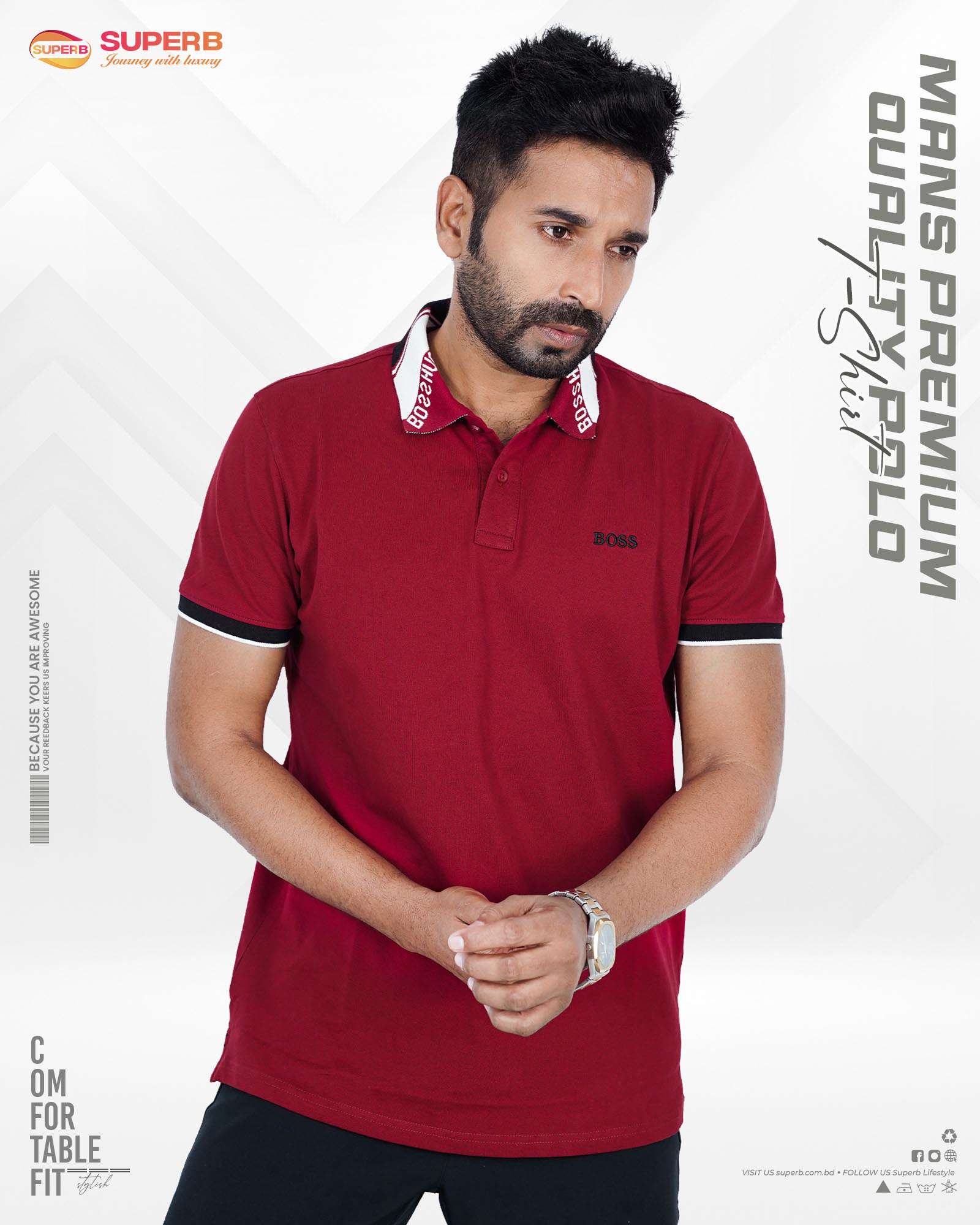 Elegant Boss Polo T-Shirt – Perfect Blend of Style and Comfort-V3 || Superb - Maroon