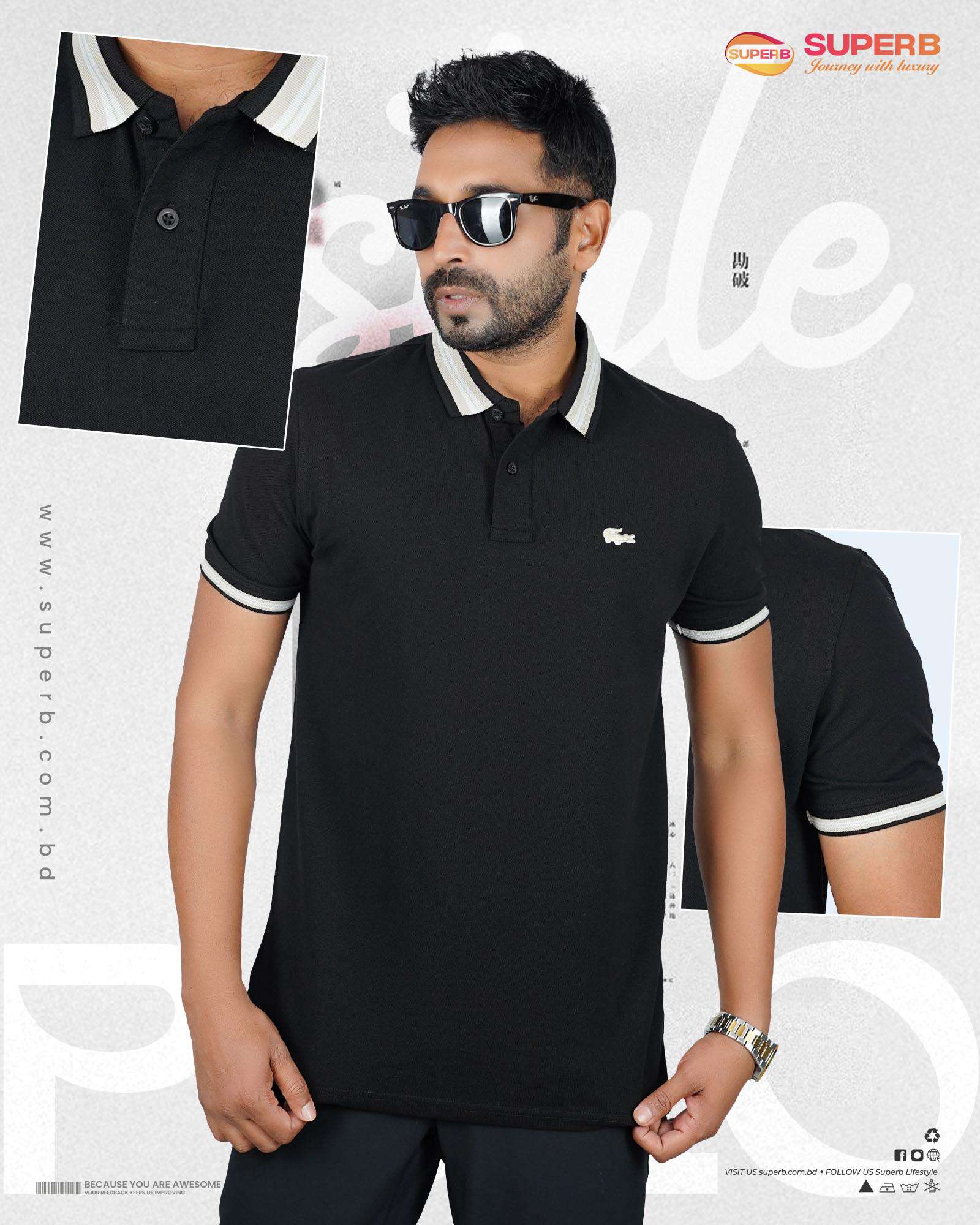 Lacoste Men's Premium  Polo T-Shirt – Timeless Style & Comfort-V3 || Superb - Black
