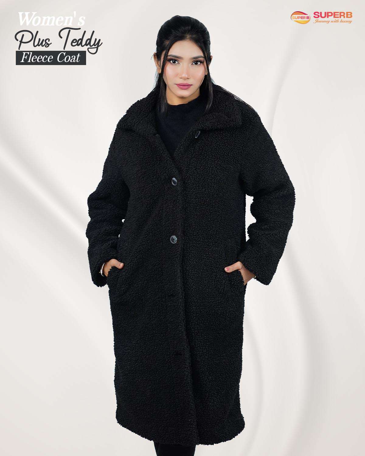 Time and Tru Women's Teddy Fleece Coat| Soft, Stylish & Warm - Black