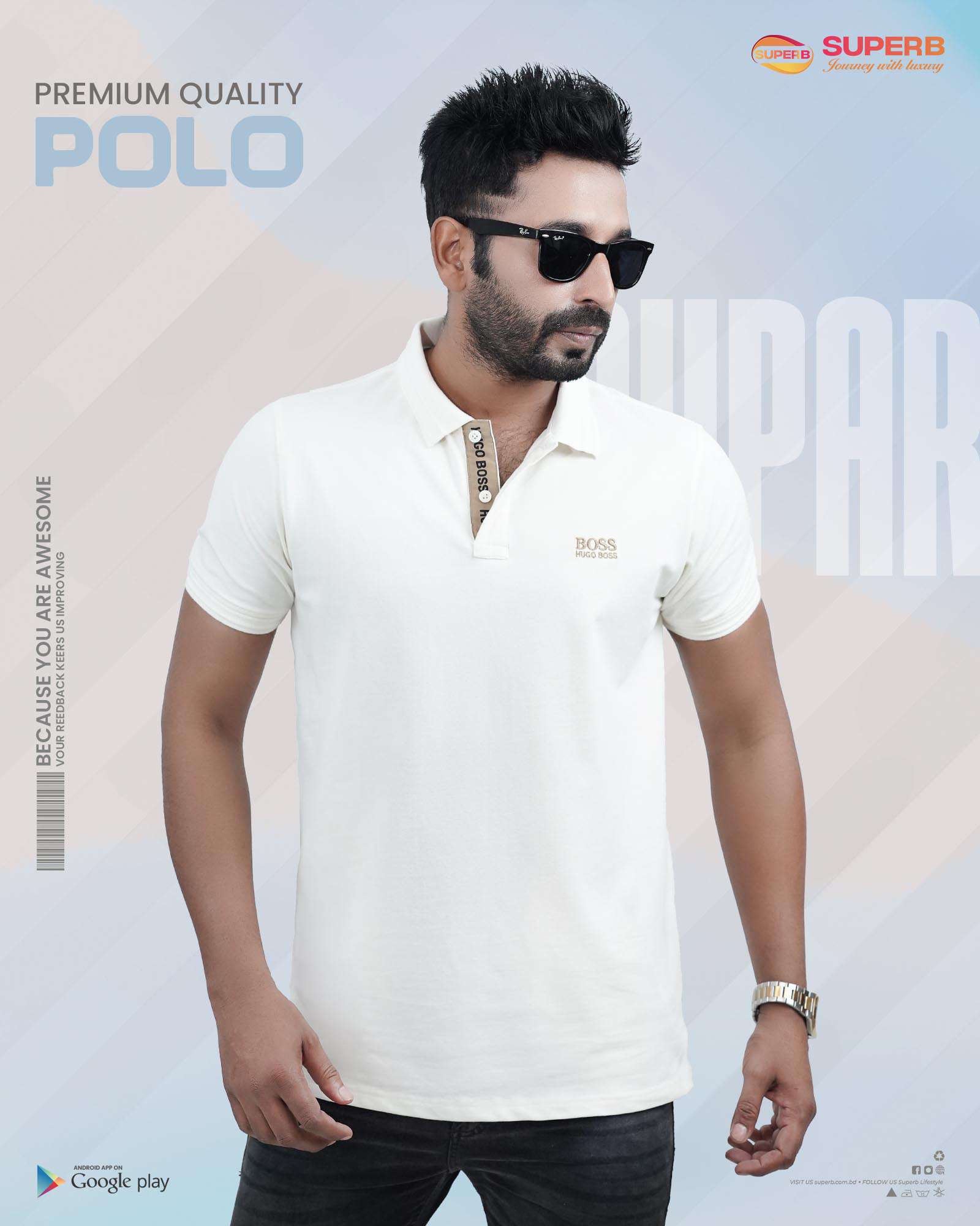 Hugo Boss Men's Premium Polo T-Shirt || Superb LifeStyle - White