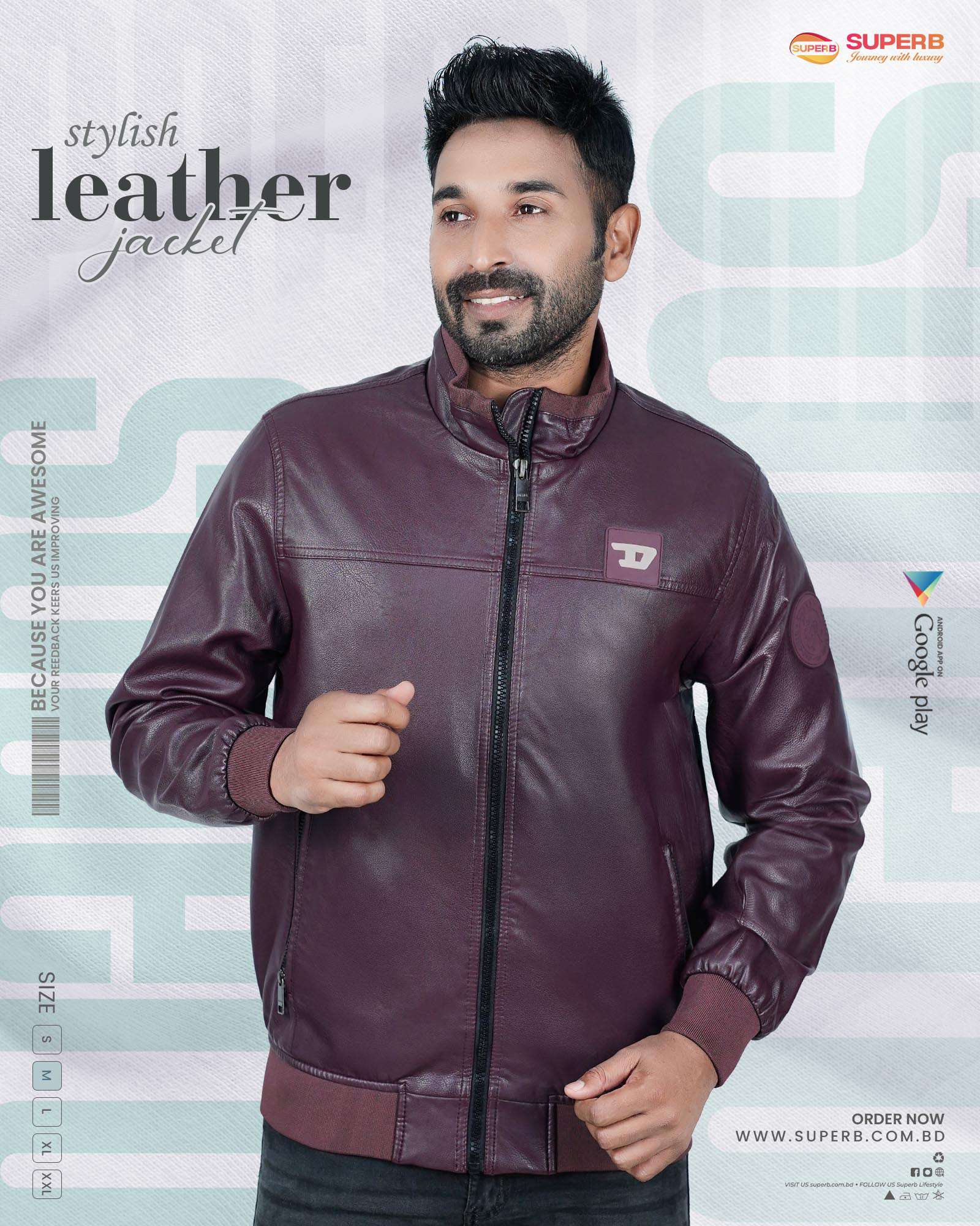 Diesel Stylish Leather Jacket for Men – Available in Maroon and Brown || Superb Lifestyle - Maroon
