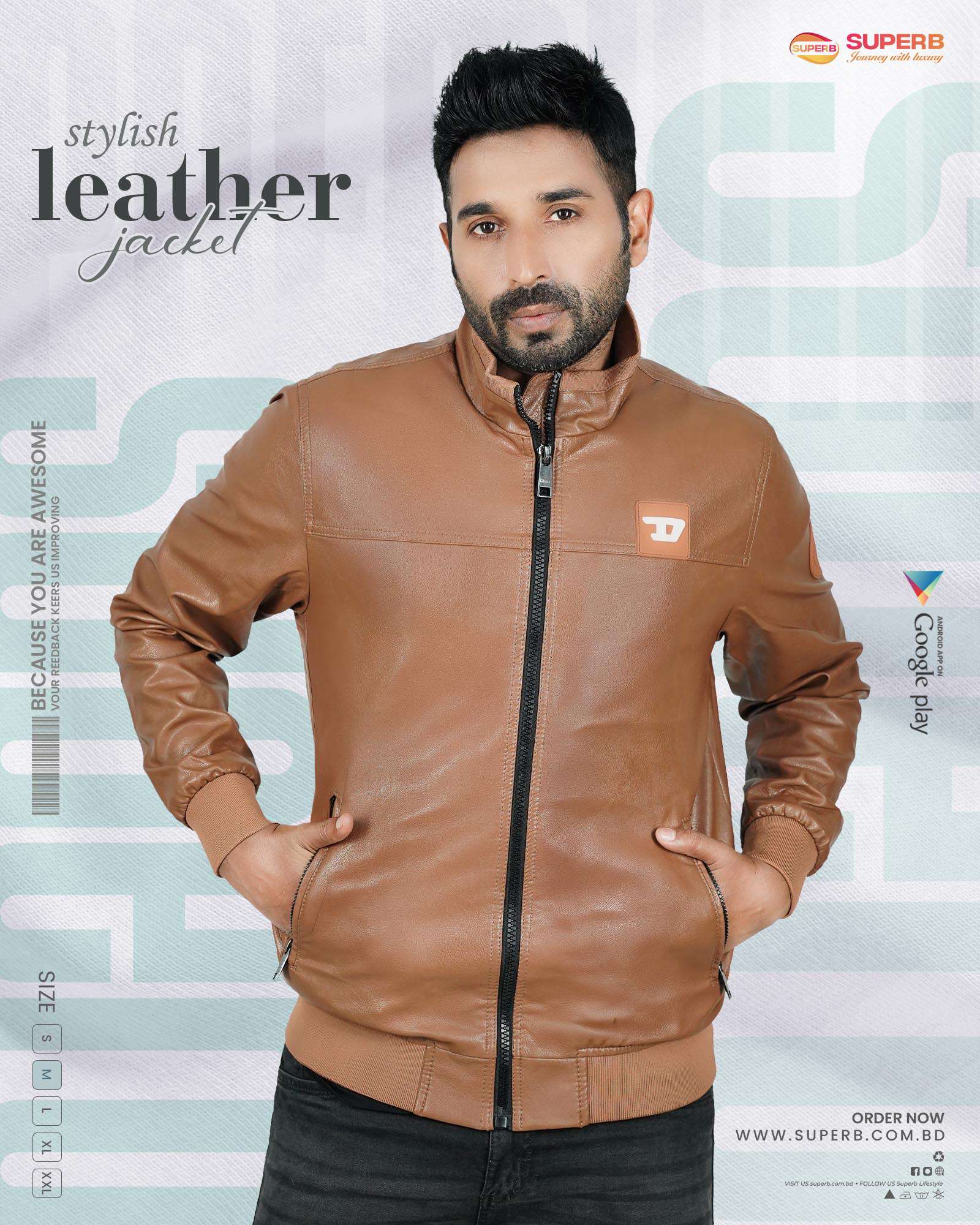 Diesel Stylish Leather Jacket for Men – Available in Maroon and Brown || Superb Lifestyle - Brown