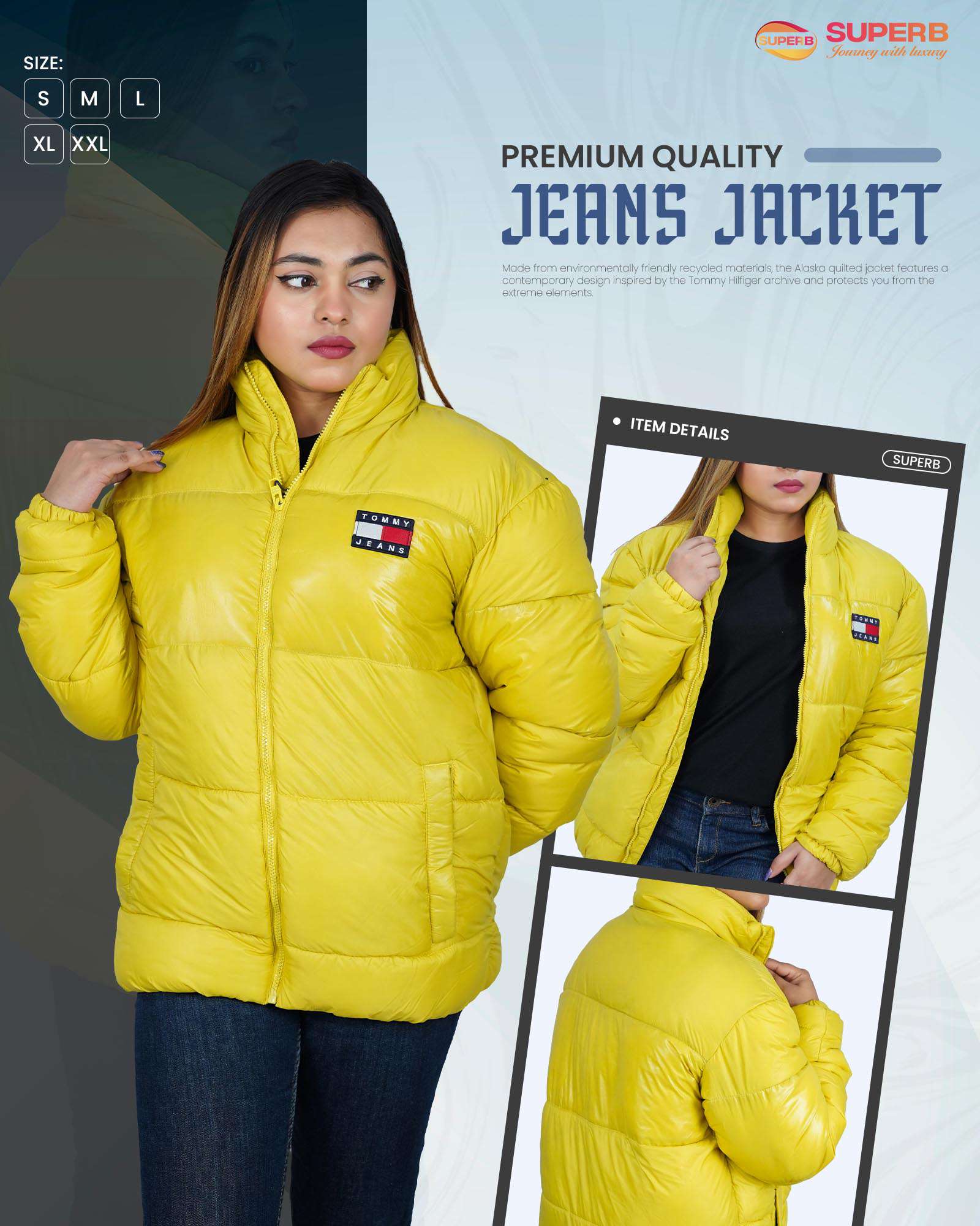 Tommy Jeans Premium Quality Puffer Jacket || Superb Lifestyle - Yellow