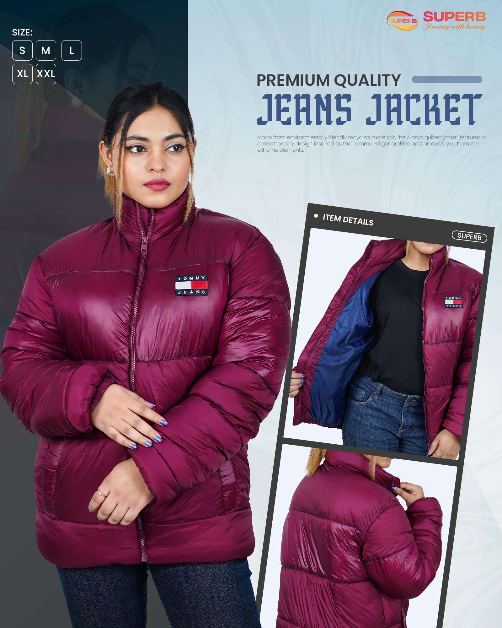 Tommy Jeans Premium Colorful Winter Jacket | Superb Bangladesh - Maroon
