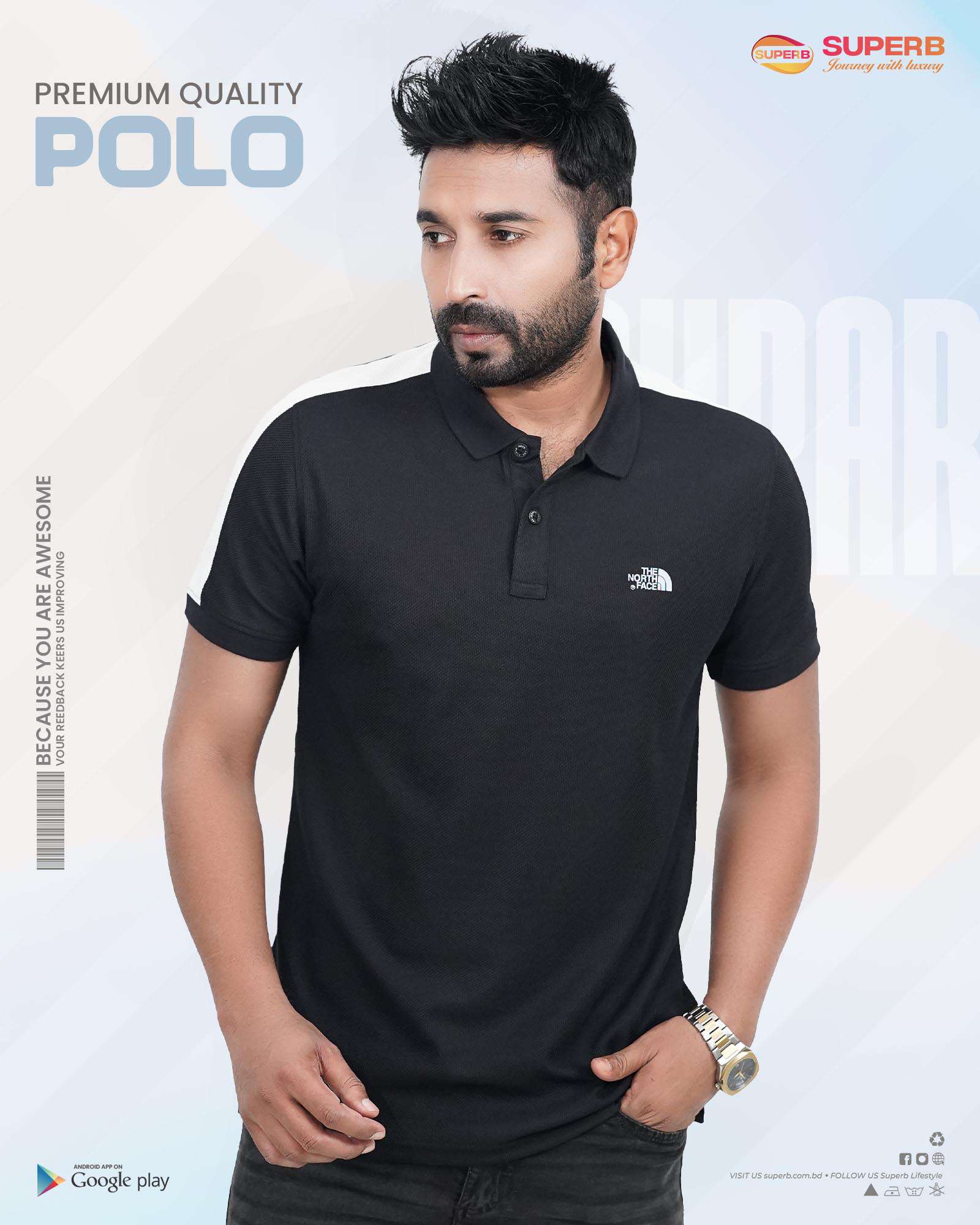 The North Face Men's Premium Polo T-Shirt || Superb Lifestyle - Black