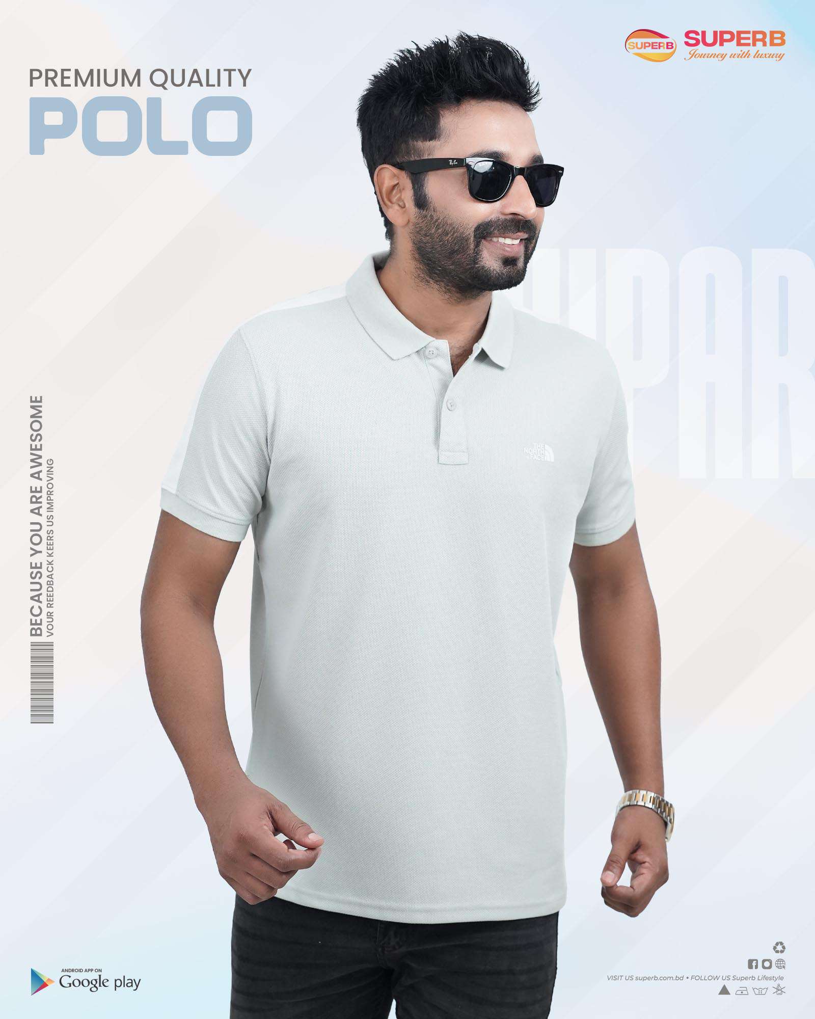 The North Face Men's Premium Polo T-Shirt || Superb Lifestyle - Ash
