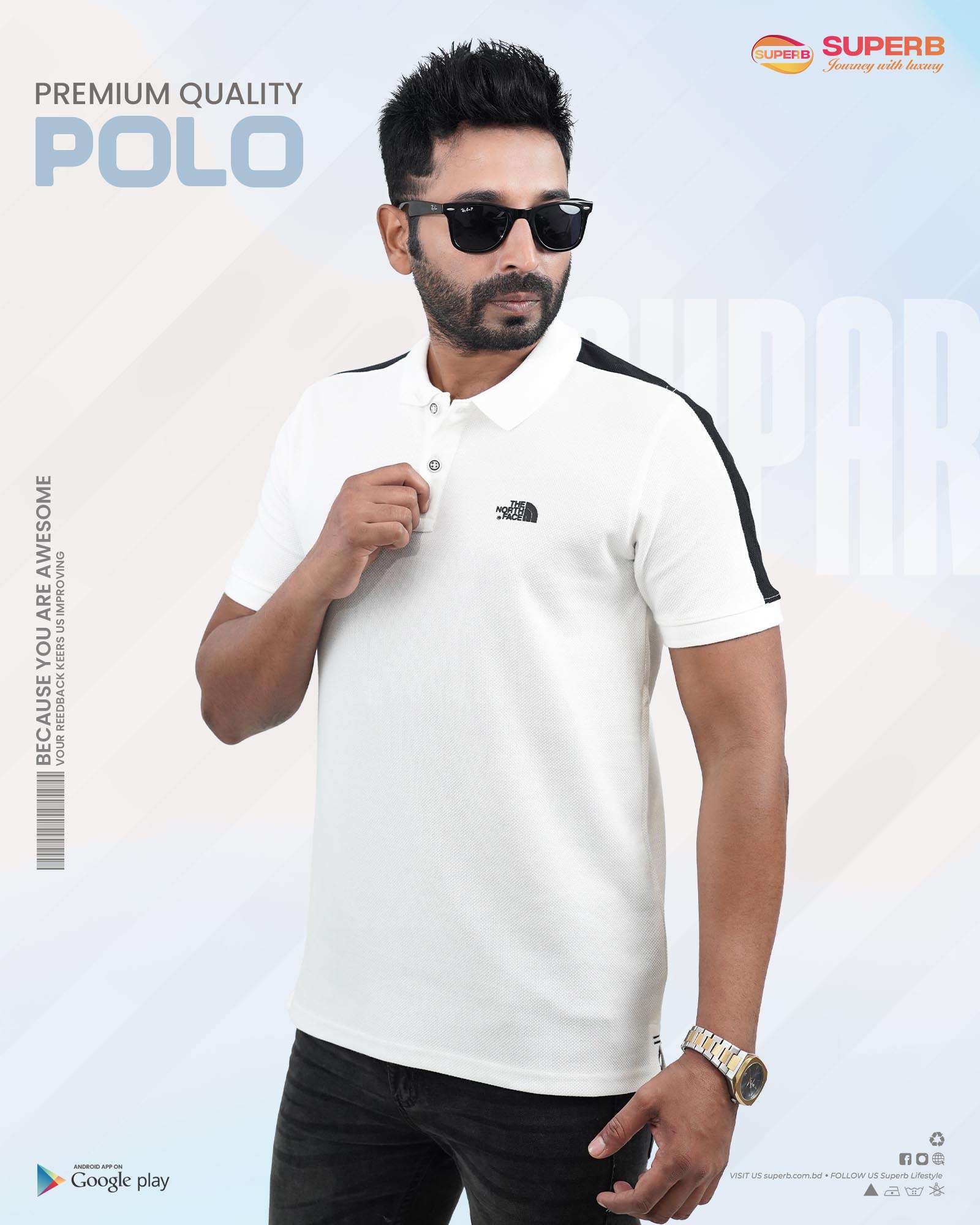 The North Face Men's Premium Polo T-Shirt || Superb Lifestyle - White