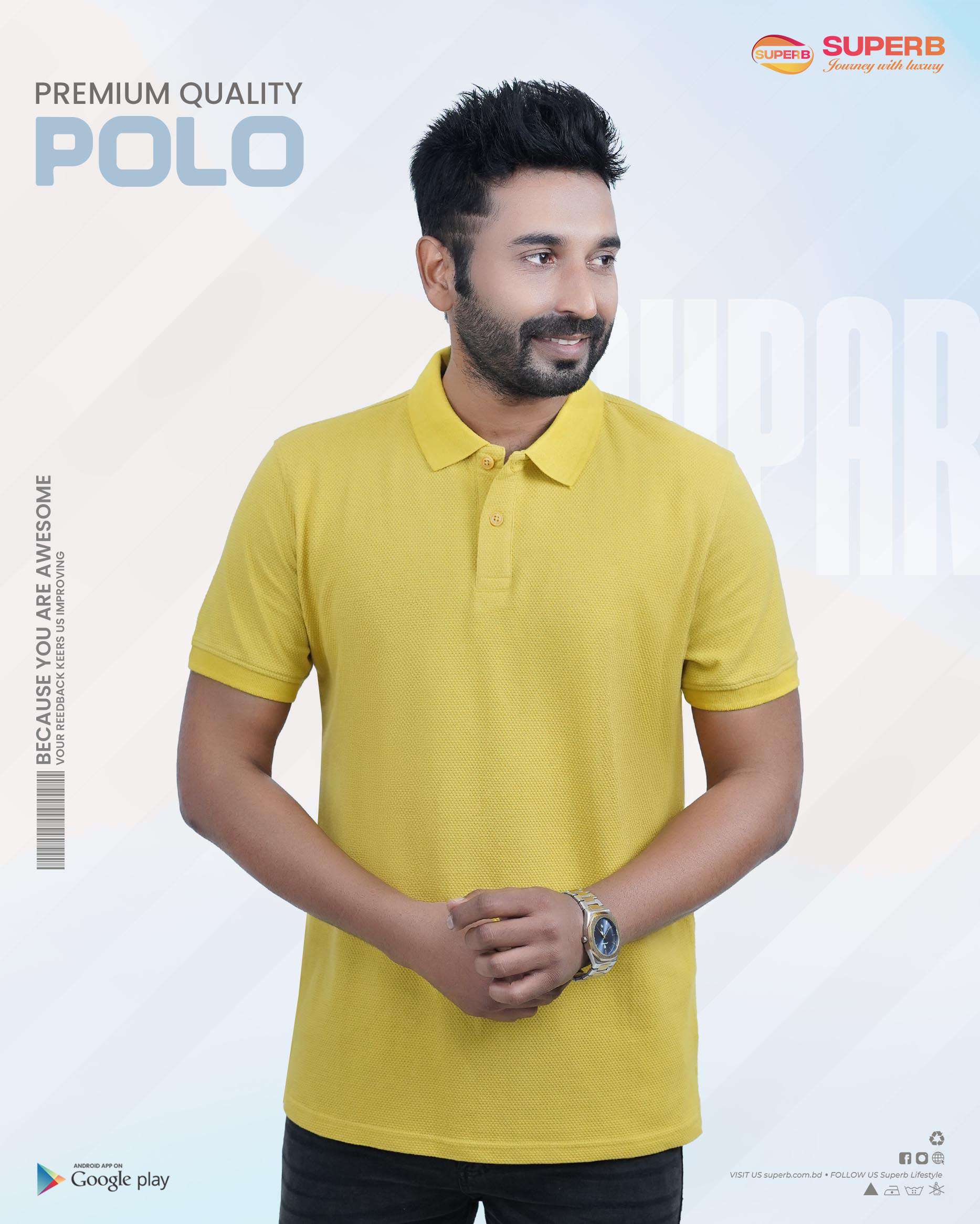 Zara Men’s Premium Polo T-Shirt || Superb Lifestyle - Yellow