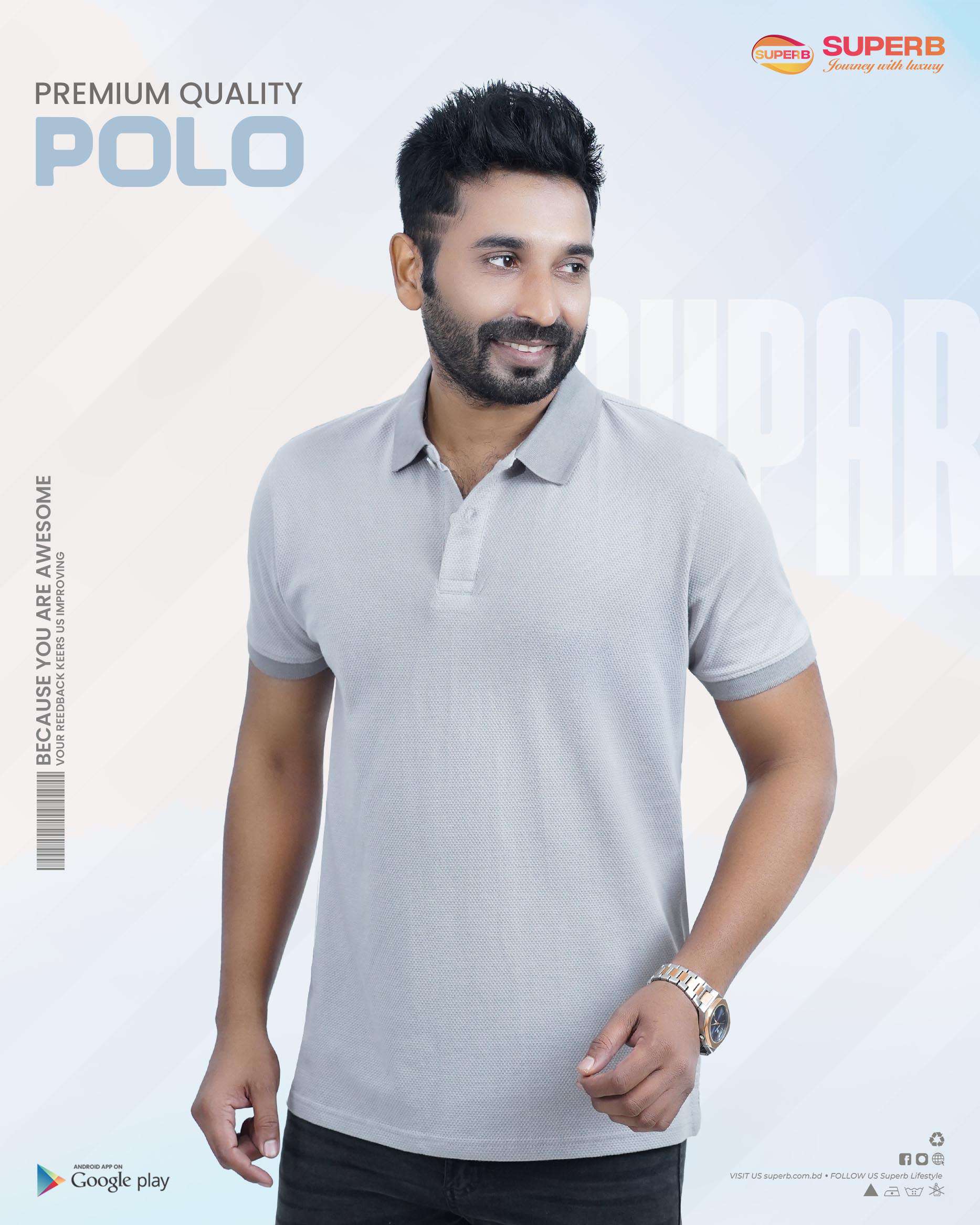 Zara Men’s Premium Polo T-Shirt || Superb Lifestyle - Ash