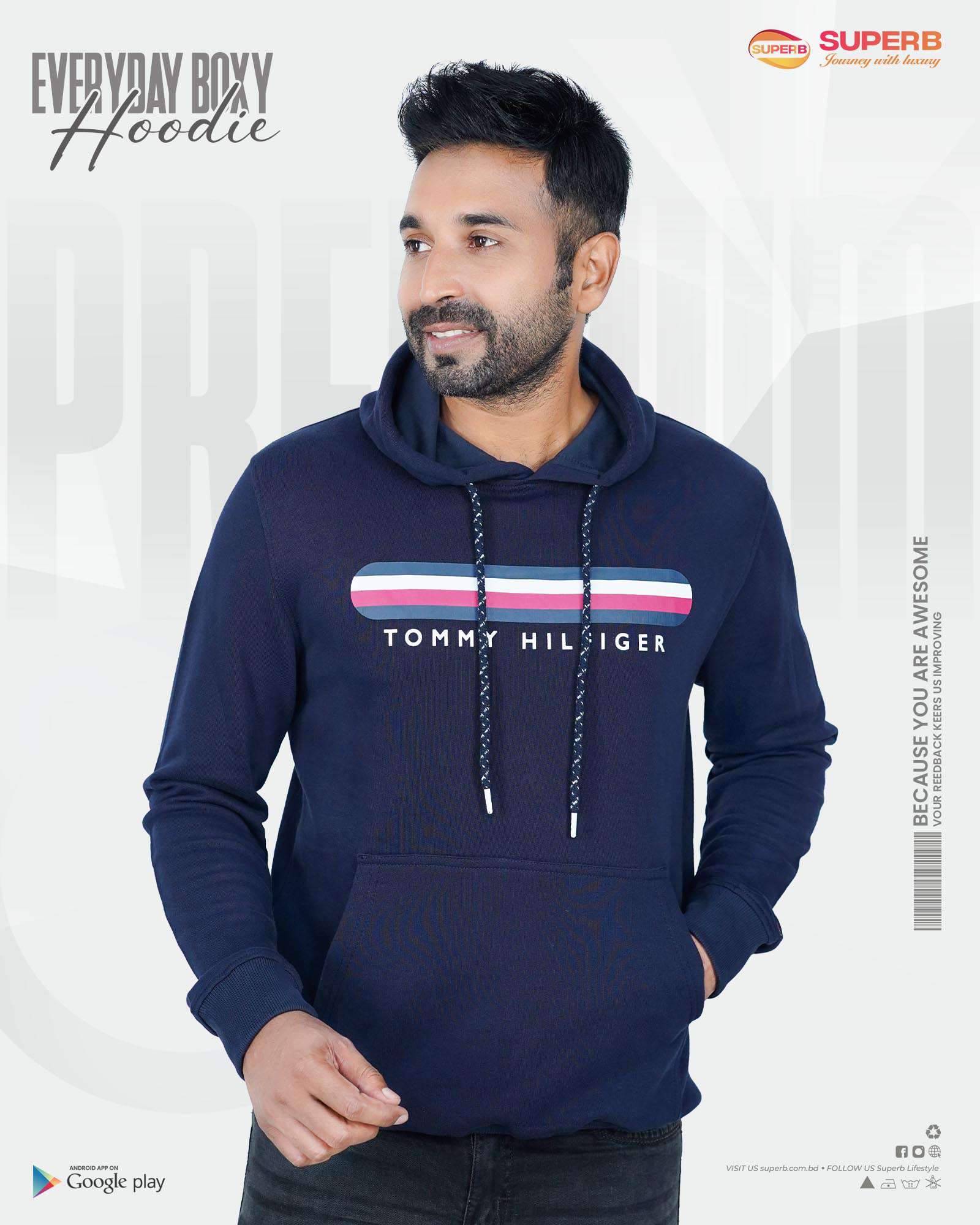 Tommy Hilfiger Premium Hoodie | 4 Colors | Superb Lifestyle - Navy Blue