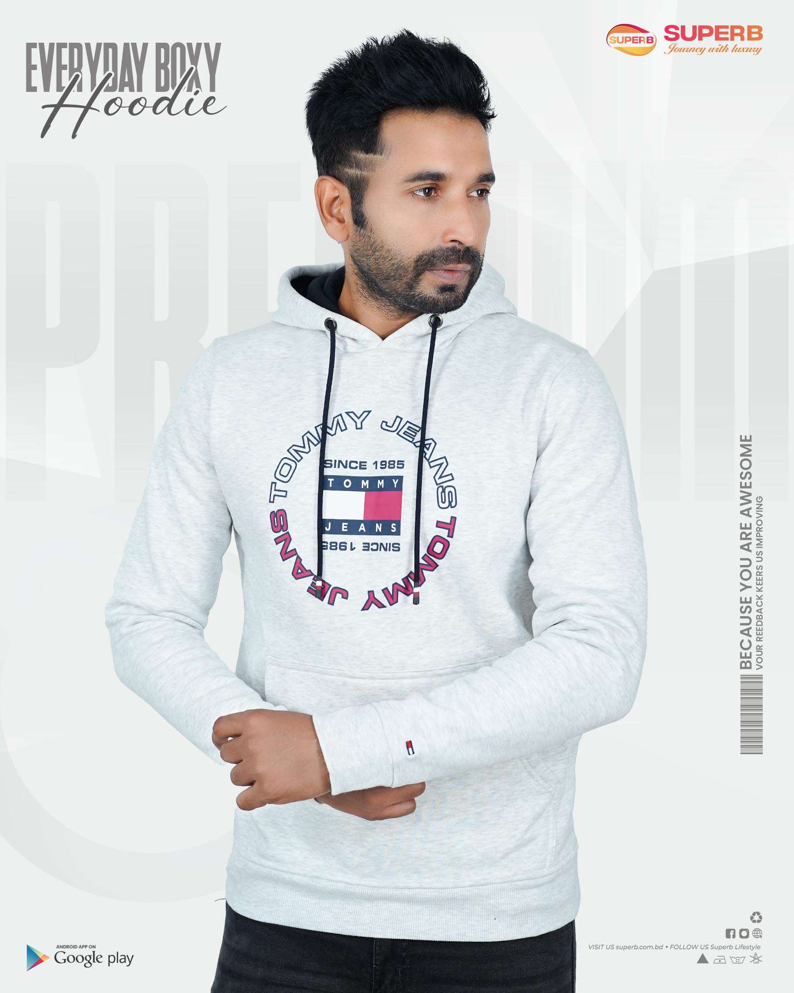 Tommy Jeans Premium Hoodie || Superb Lifestyle - White Brush