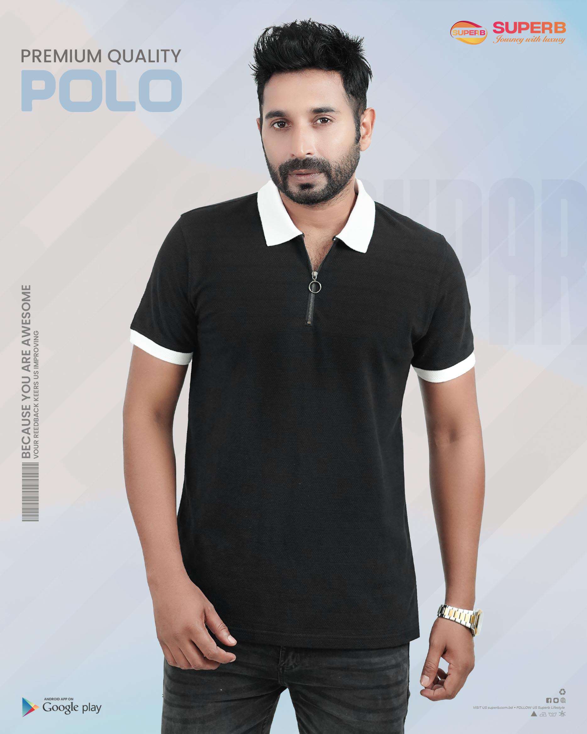 Zara Premium Polo Zipper T-Shirt | Stylish Design for Modern Comfort - Black