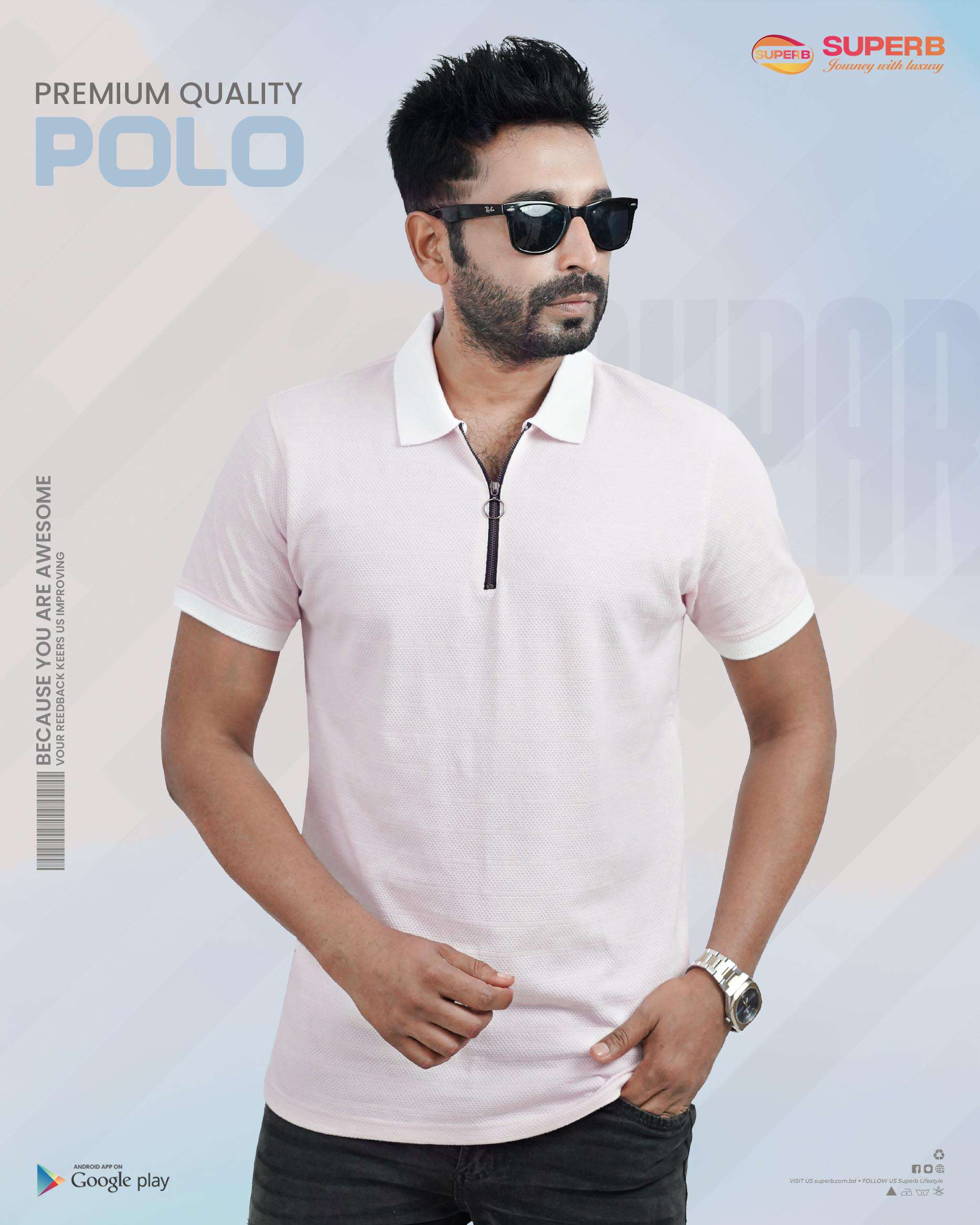 Zara Premium Polo Zipper T-Shirt | Stylish Design for Modern Comfort - Light Pink