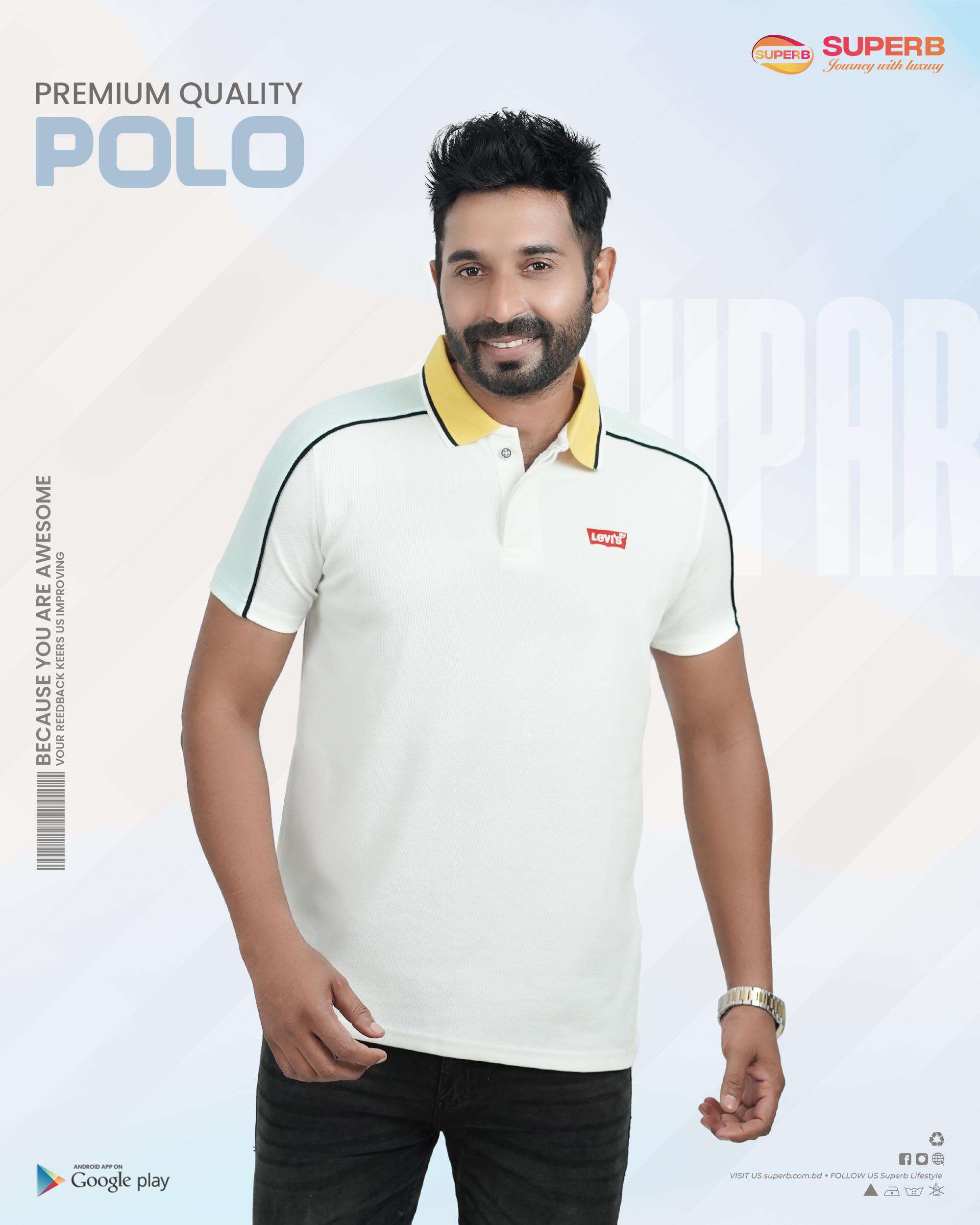 Levi's Premium Contrast Polo T-Shirt- || Superb Lifestyle - White