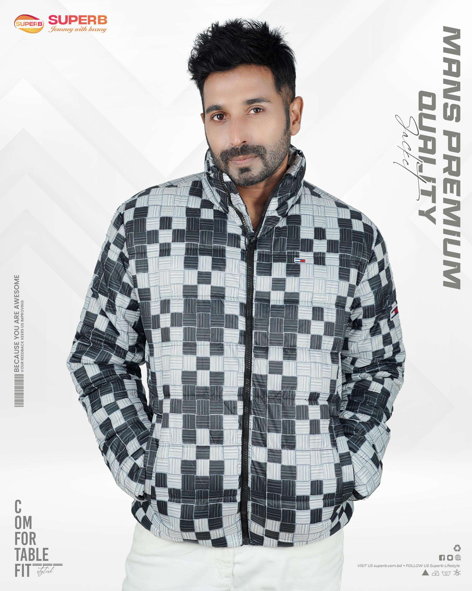 Tommy Jeans Striped Winter Jacket | Superb Lifestyle - white & Black Stripes