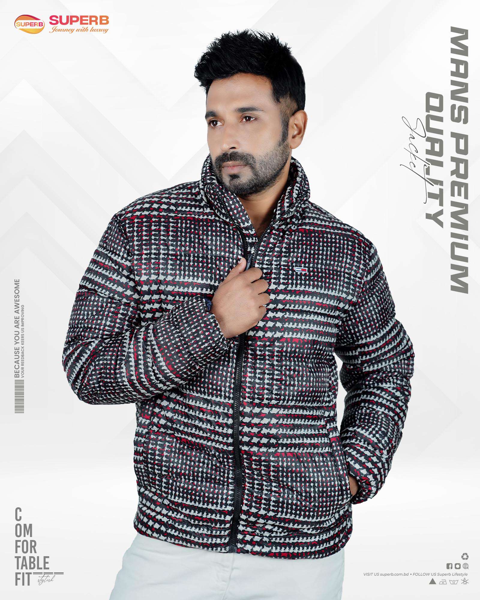 Tommy Jeans Striped Winter Jacket | Superb Lifestyle - Ash-Maroon stripes