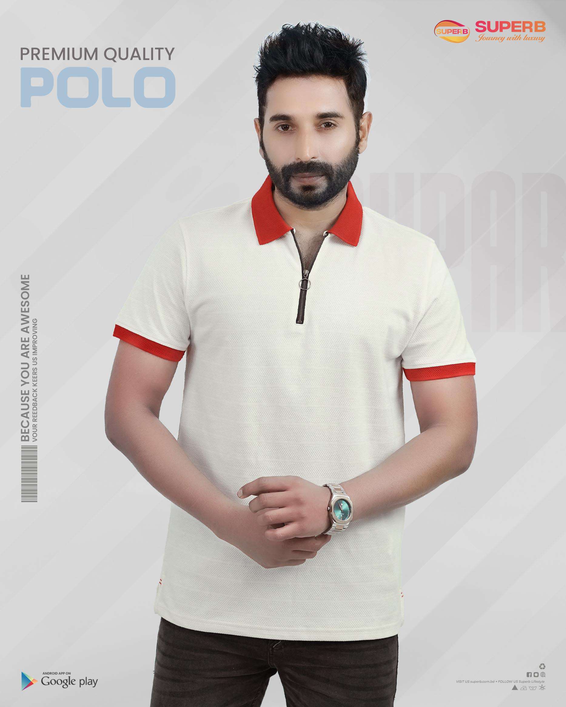Zara Premium Polo Zipper T-Shirt | Stylish Design for Modern Comfort - Off-white