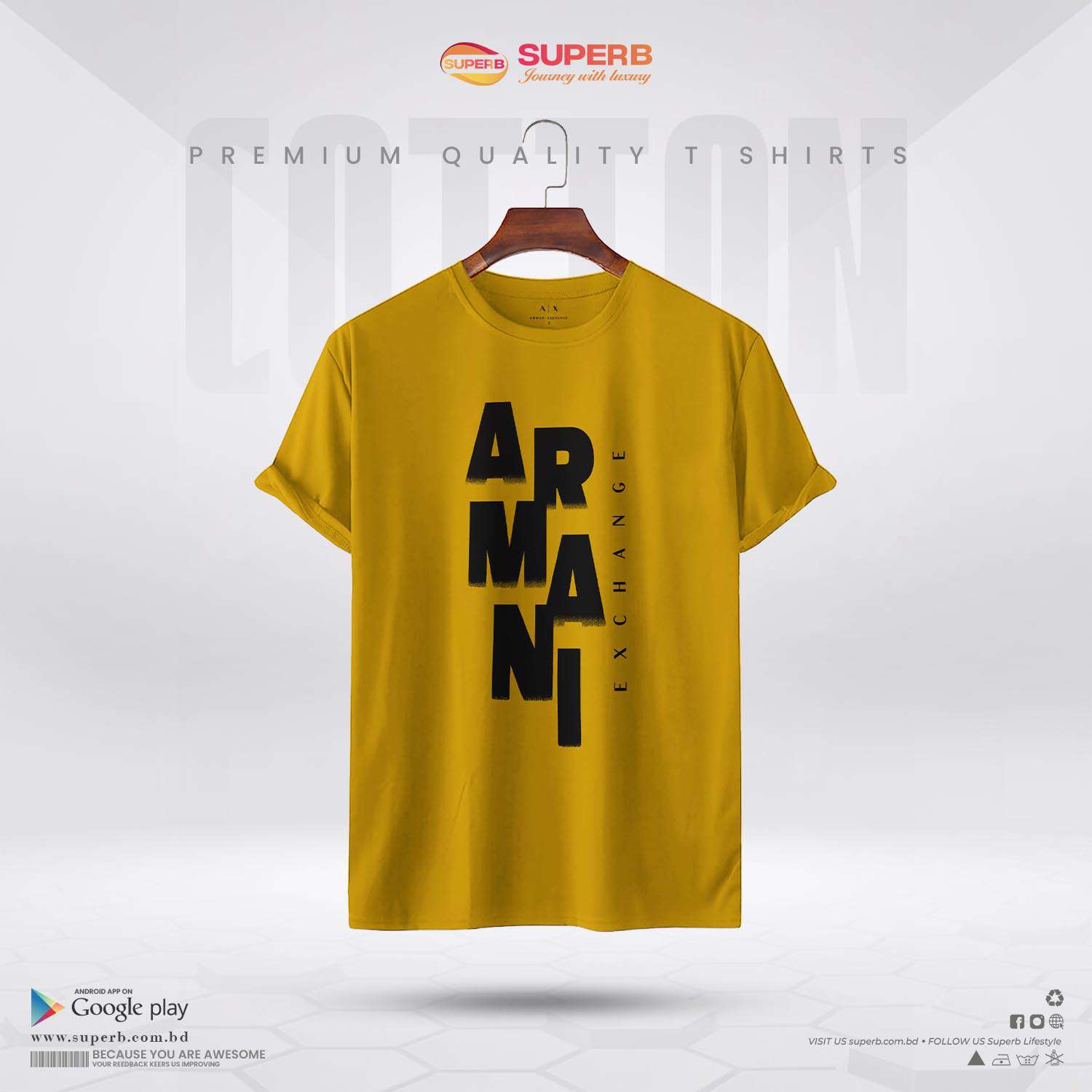 A|X Armani Exchange Men's Ombre Logo T-Shirt || Superb - Deep Yellow