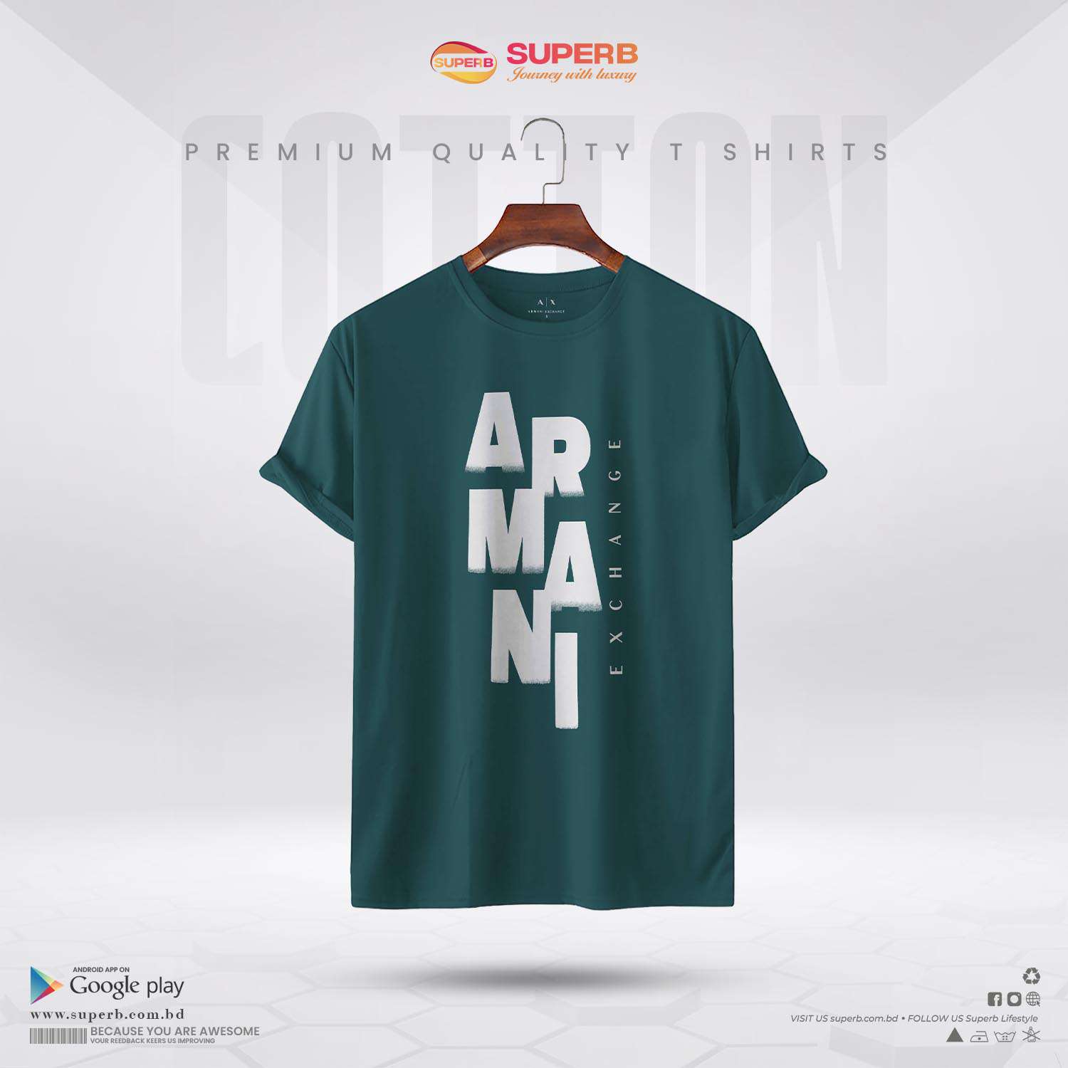 A|X Armani Exchange Men's Ombre Logo T-Shirt || Superb - Deep Sea Green