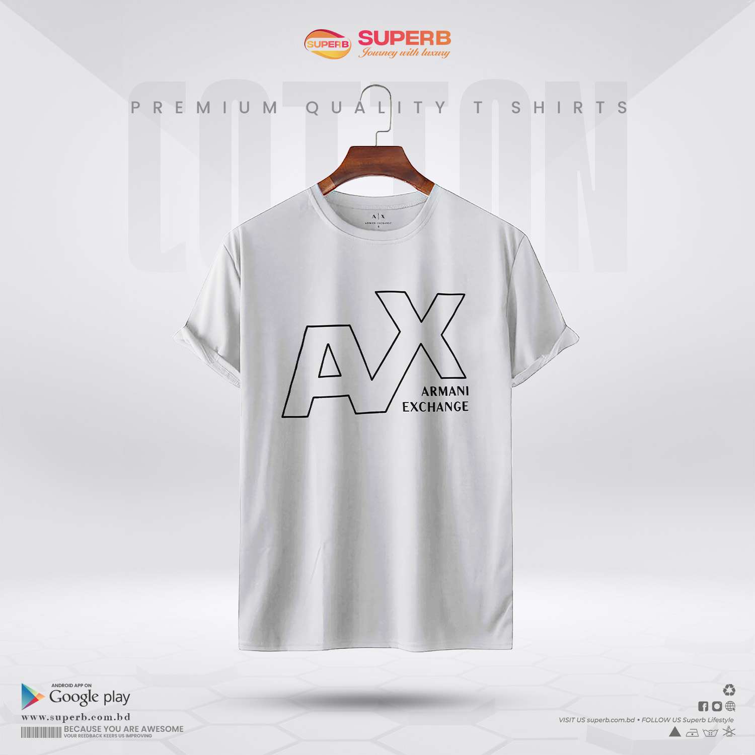 A|X Armani Exchange Men's  Crew Neck T-Shirt || Superb - White