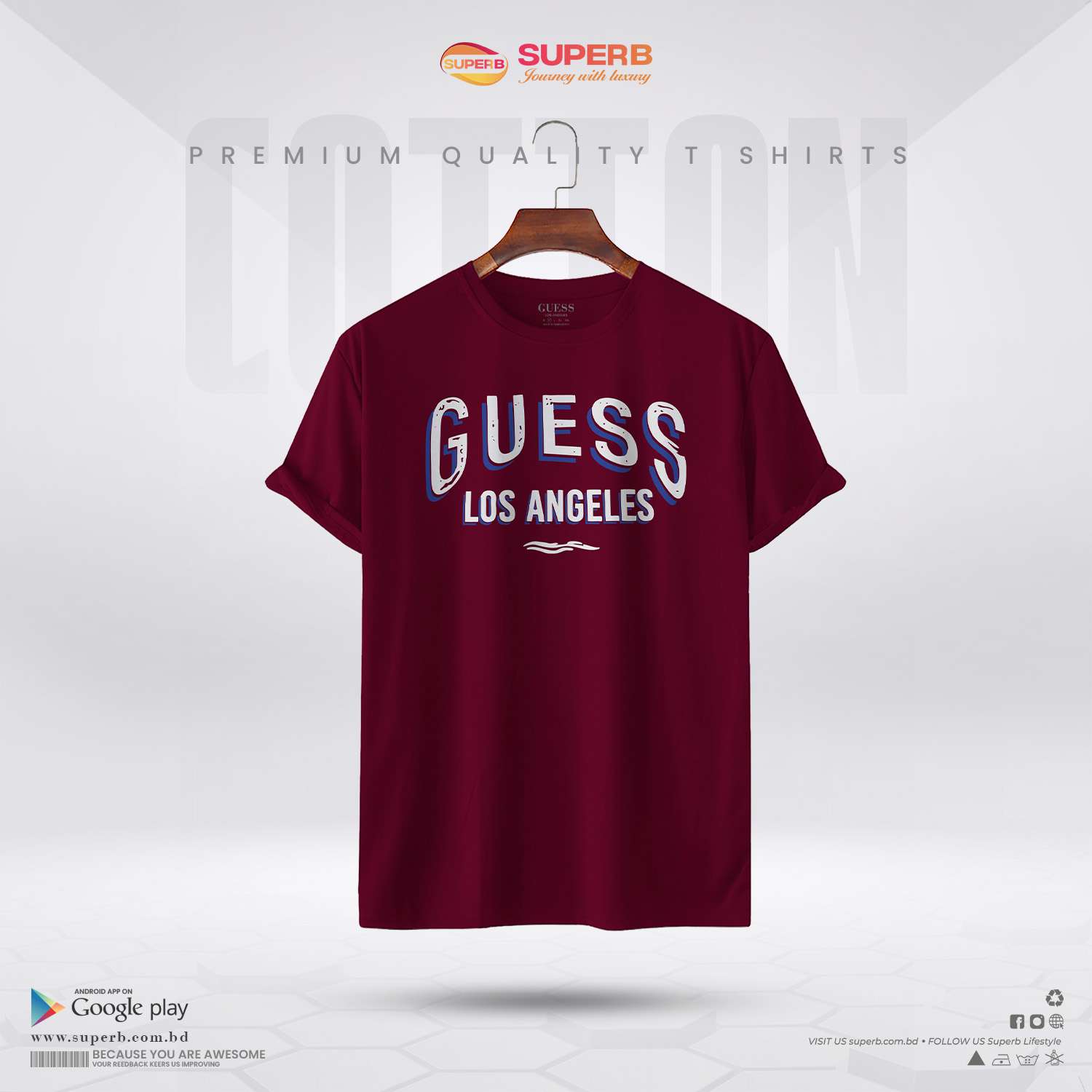 Guess Men's Collegiate Logo T-Shirt || Superb - Maroon