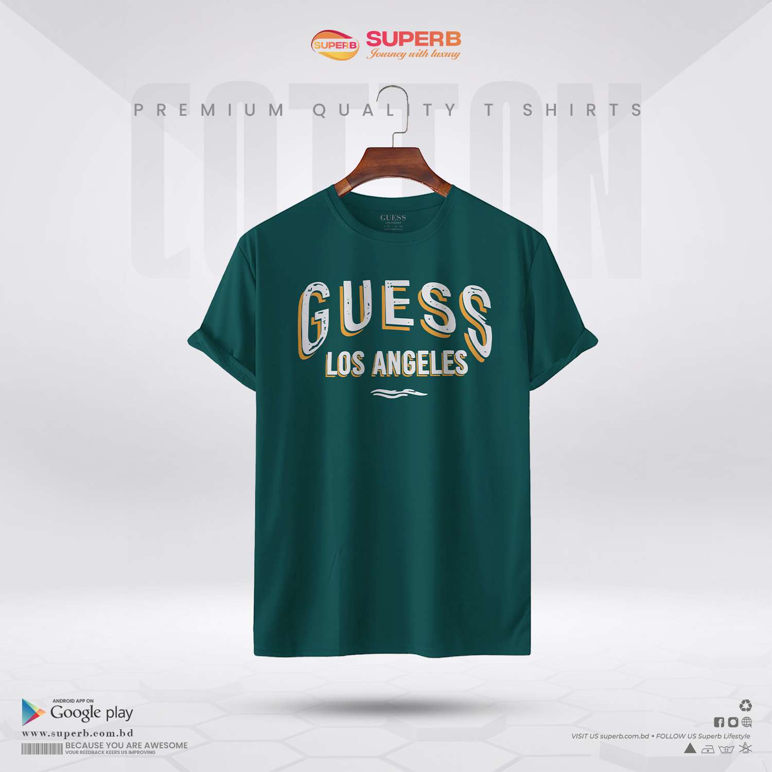 Guess Men's Collegiate Logo T-Shirt || Superb - Deep Sea Green