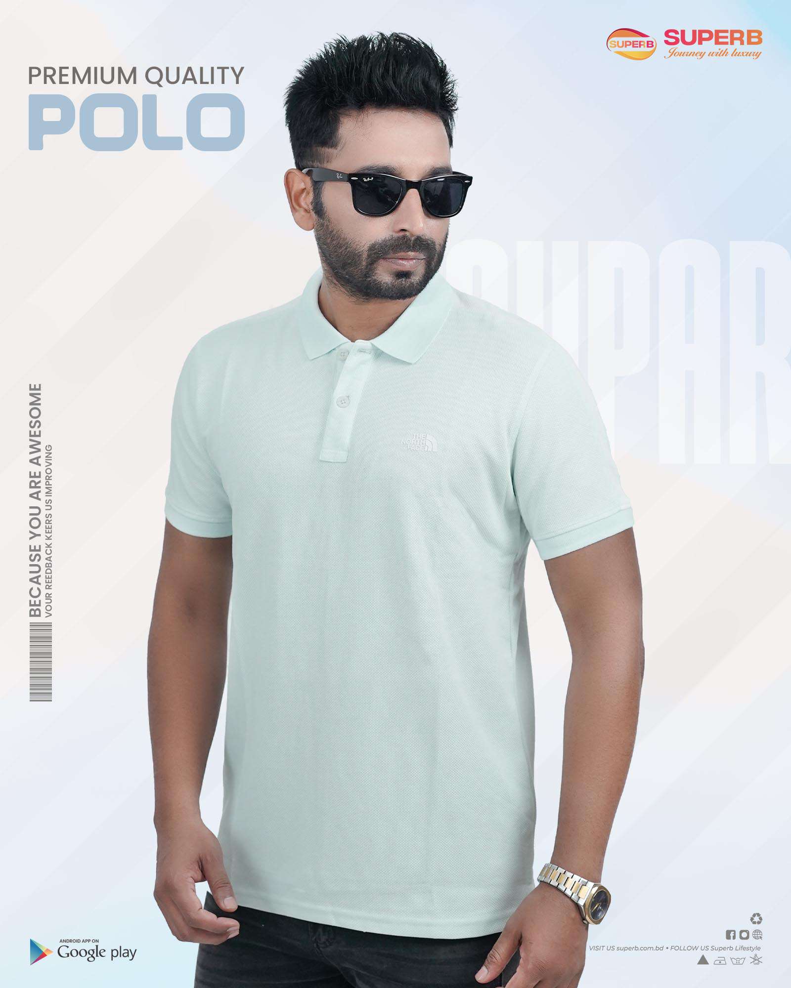 The North Face Men's Premium Polo T-Shirt || Superb Lifestyle - sky