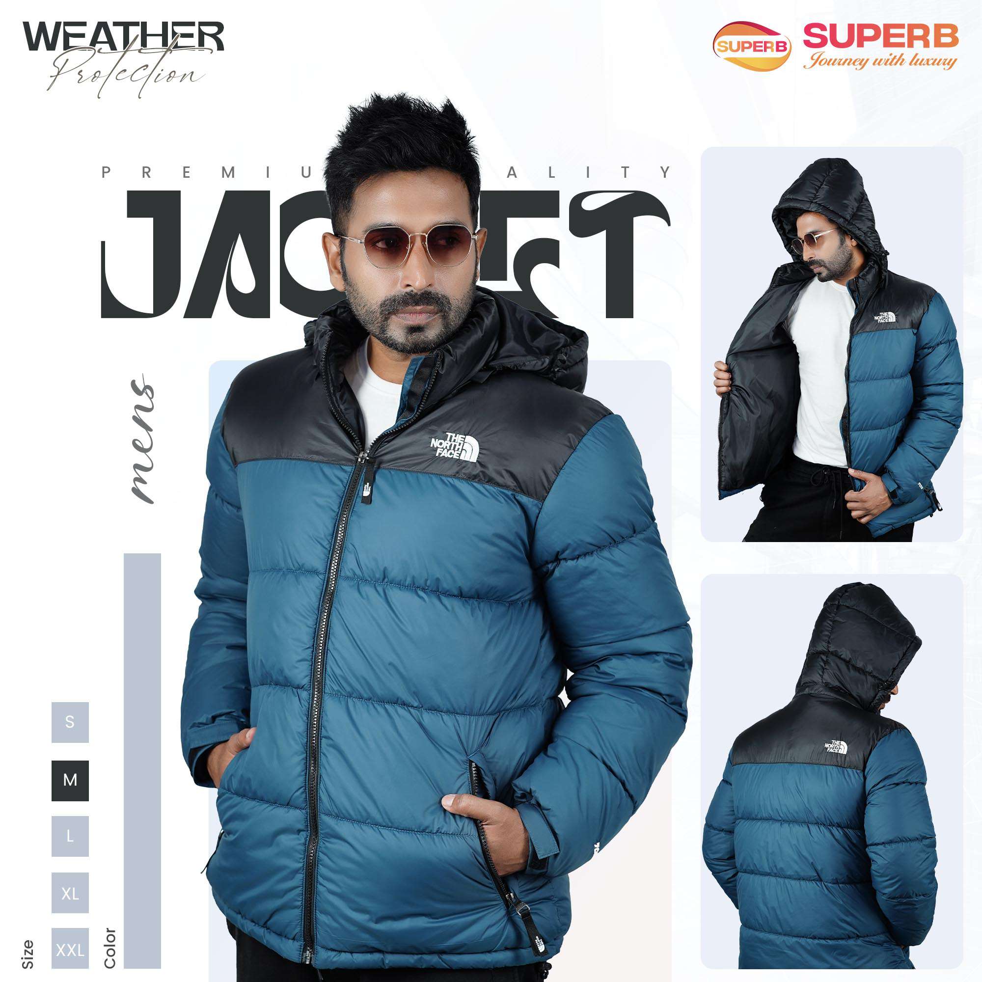 The North Face - 1996 Retro Nuptse Jacket -700 Series– Multi Color Options | Superb Lifestyle - Petrol-Black Contrast