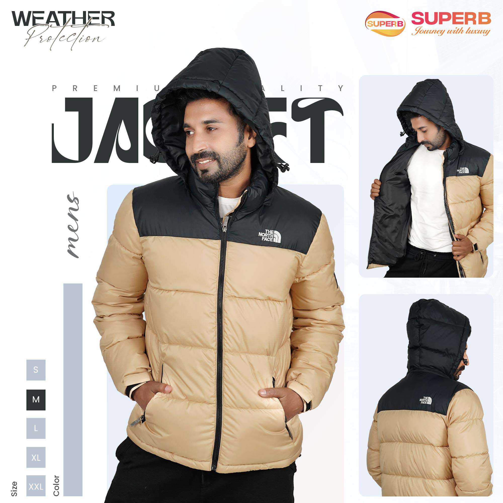 The North Face - 1996 Retro Nuptse Jacket -700 Series– Multi Color Options | Superb Lifestyle - Beige-Black Contrast