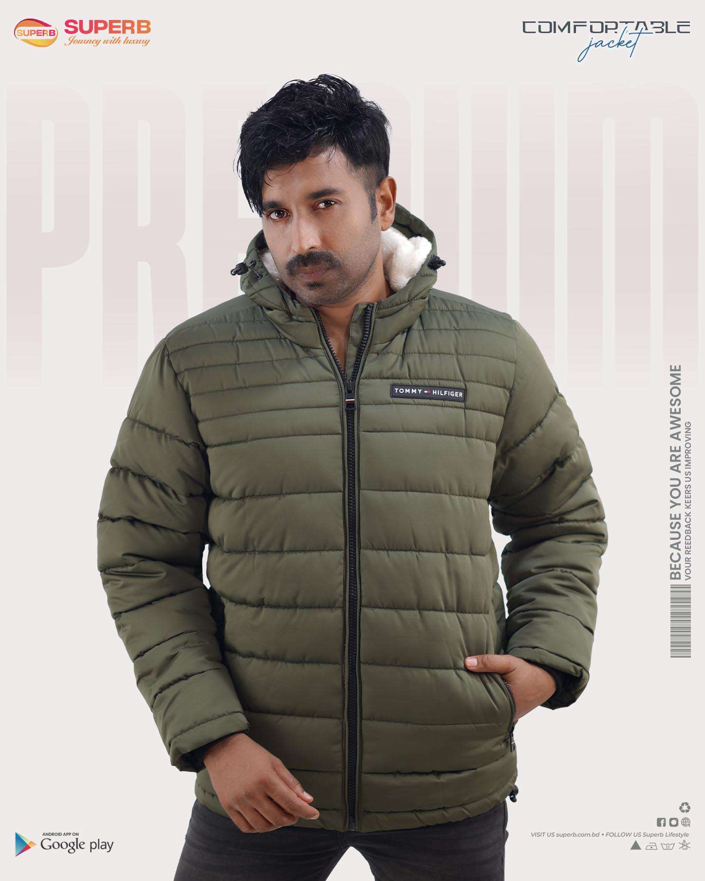 Tommy Hilfiger Sherpa Padded Jacket || Superb - Olive