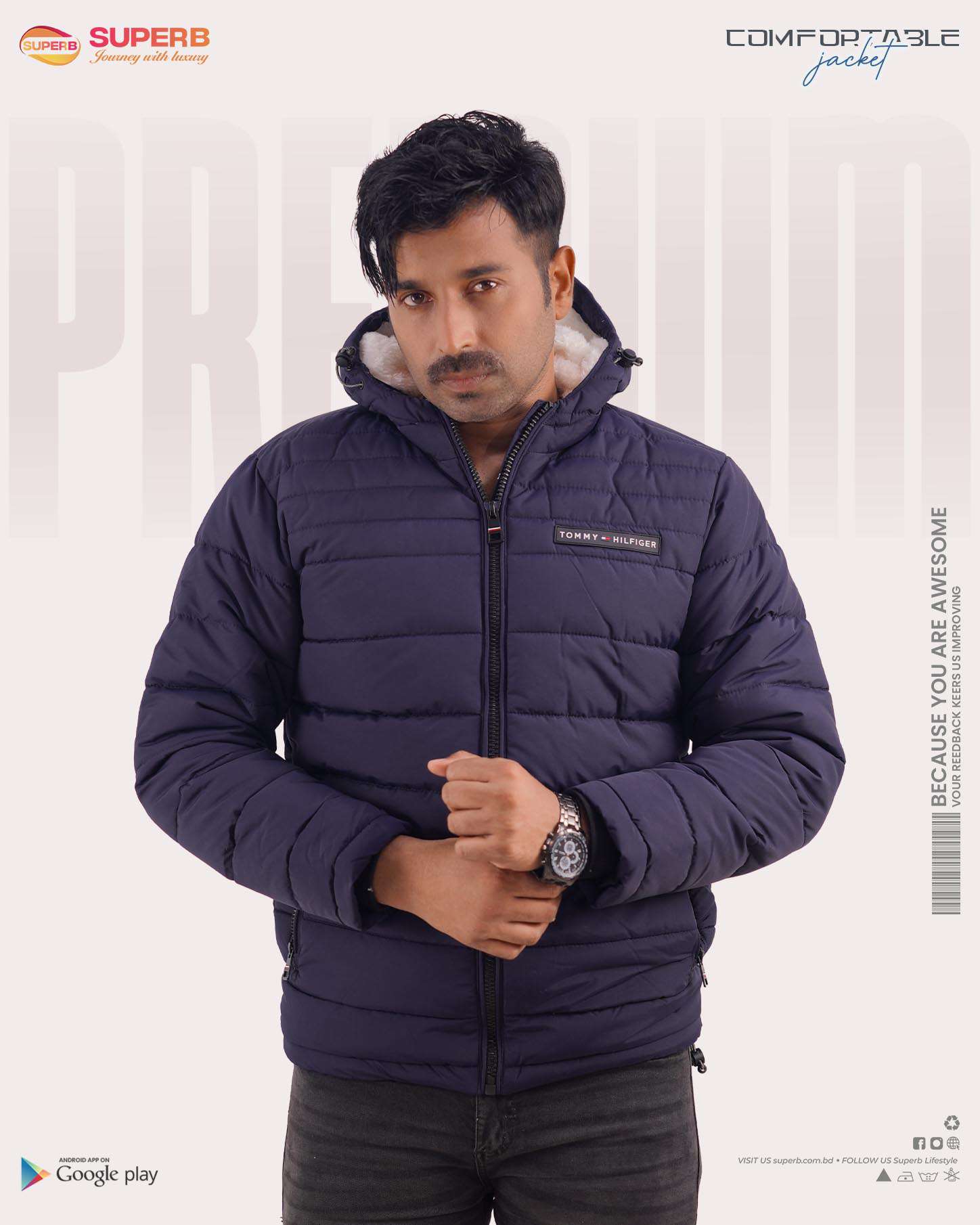 Tommy Hilfiger Sherpa Padded Jacket || Superb - Navy Blue