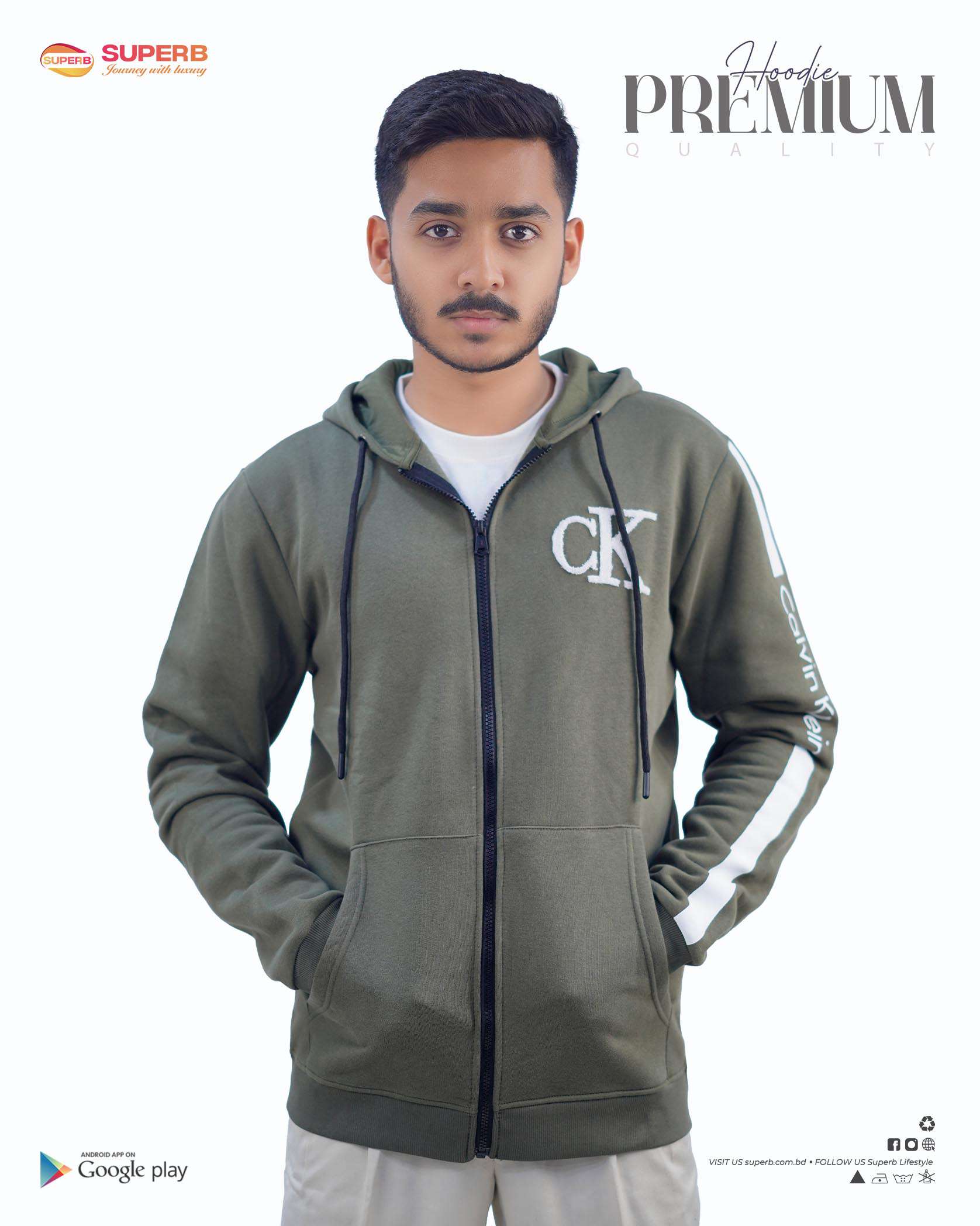 CK Premium Zip-Up Hoodie – Signature Style in 7 Iconic Colors || Superb - Olive