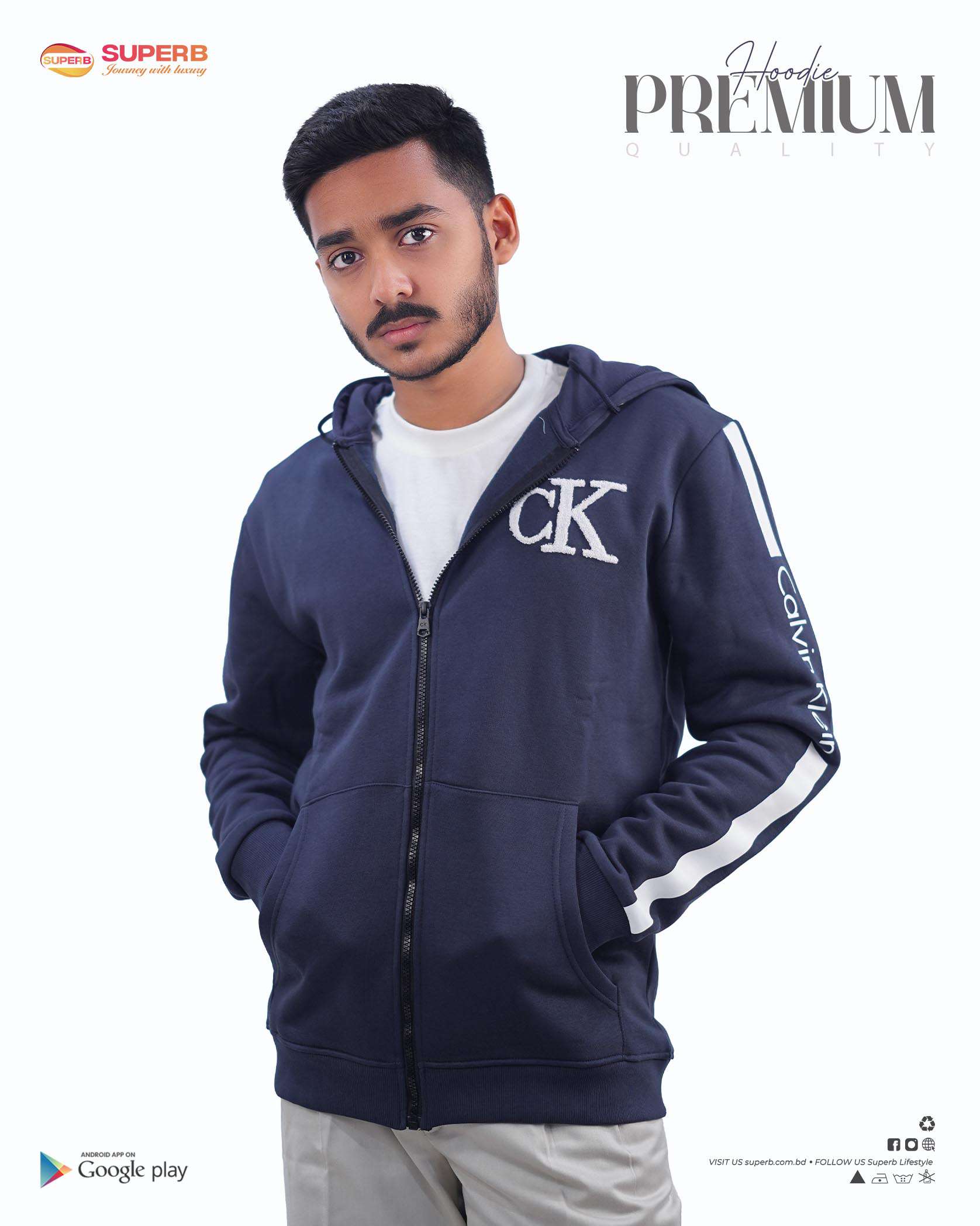 CK Premium Zip-Up Hoodie – Signature Style in 7 Iconic Colors || Superb - Navy