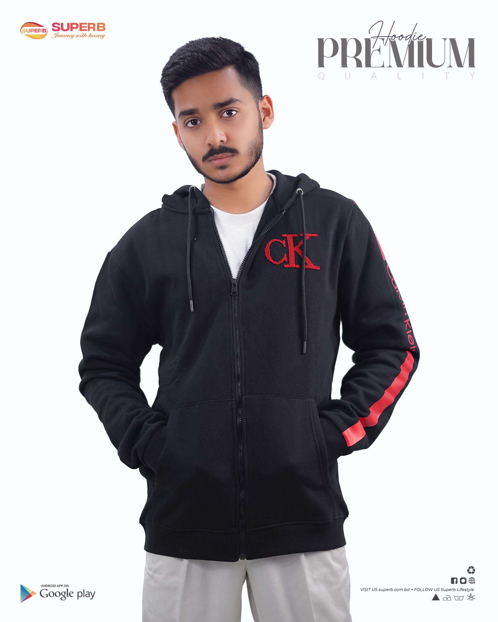 CK Premium Zip-Up Hoodie – Signature Style in 7 Iconic Colors || Superb - Black