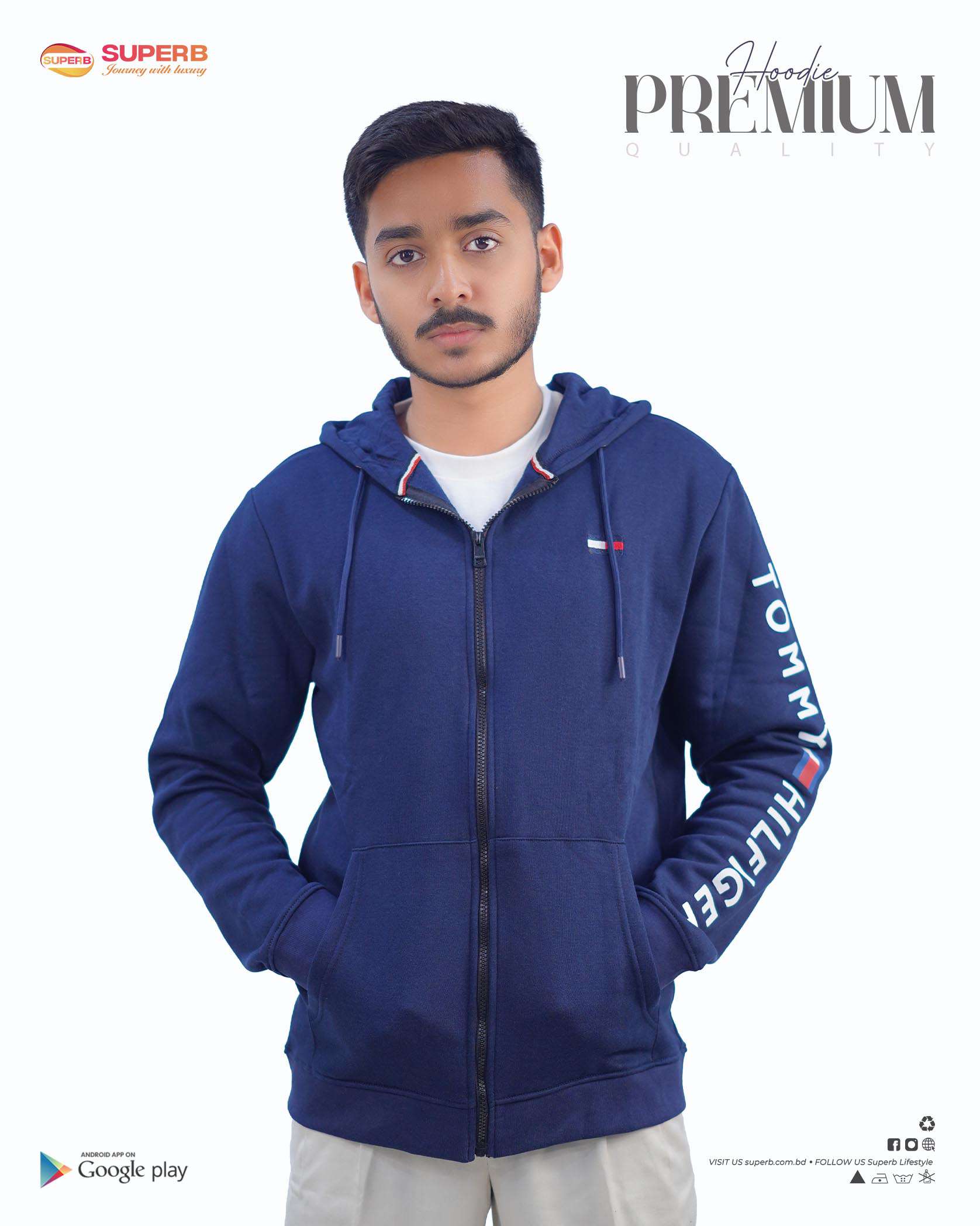Tommy Hilfiger Premium Zip-Up Hoodie – Signature Comfort in 5 Classic Colors || Superb - Navy