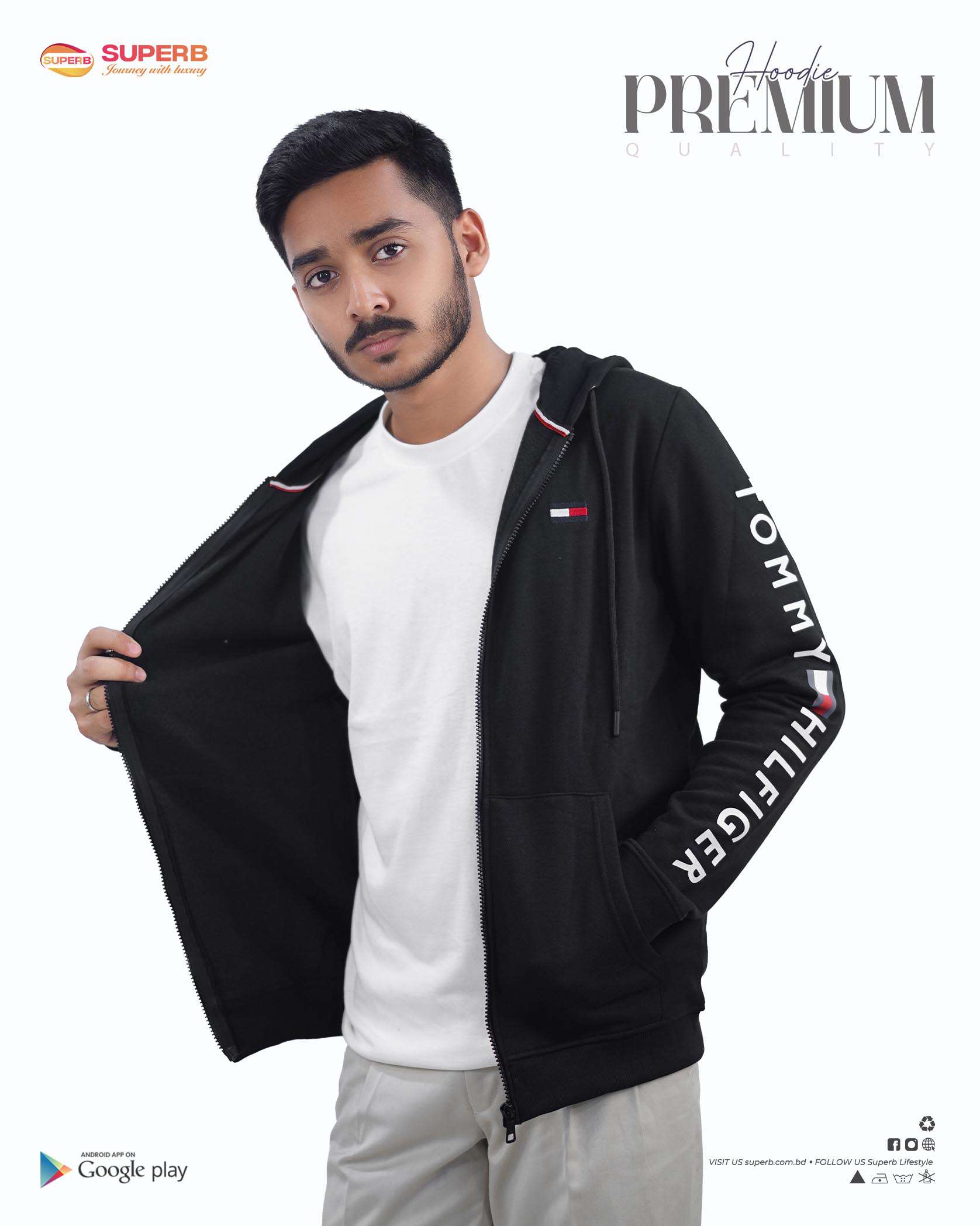 Tommy Hilfiger Premium Zip-Up Hoodie – Signature Comfort in 5 Classic Colors || Superb - 