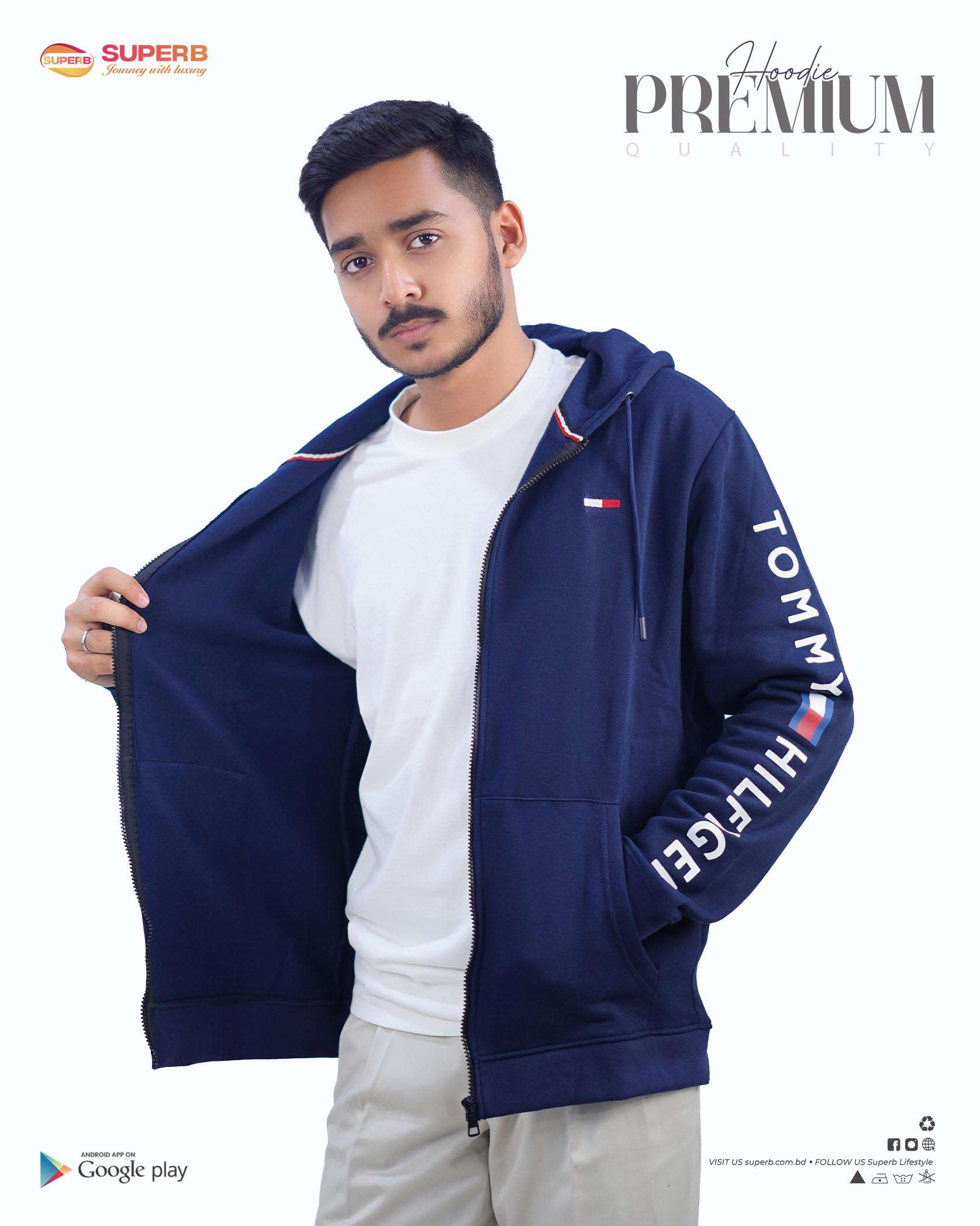 Tommy Hilfiger Premium Zip-Up Hoodie – Signature Comfort in 5 Classic Colors || Superb - 