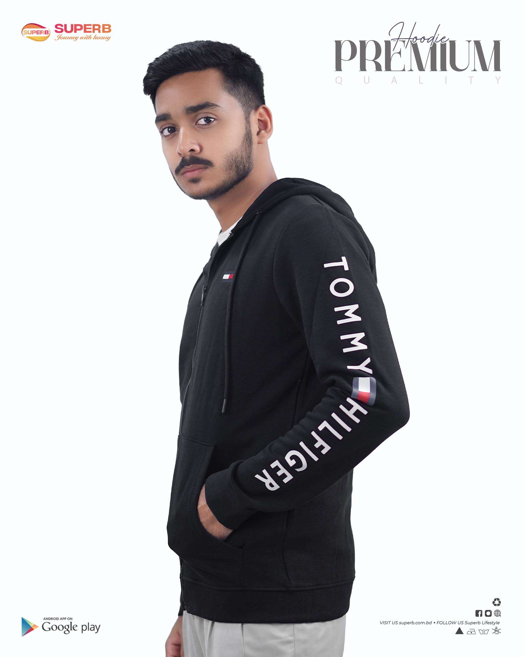 Tommy Hilfiger Premium Zip-Up Hoodie – Signature Comfort in 5 Classic Colors || Superb - 