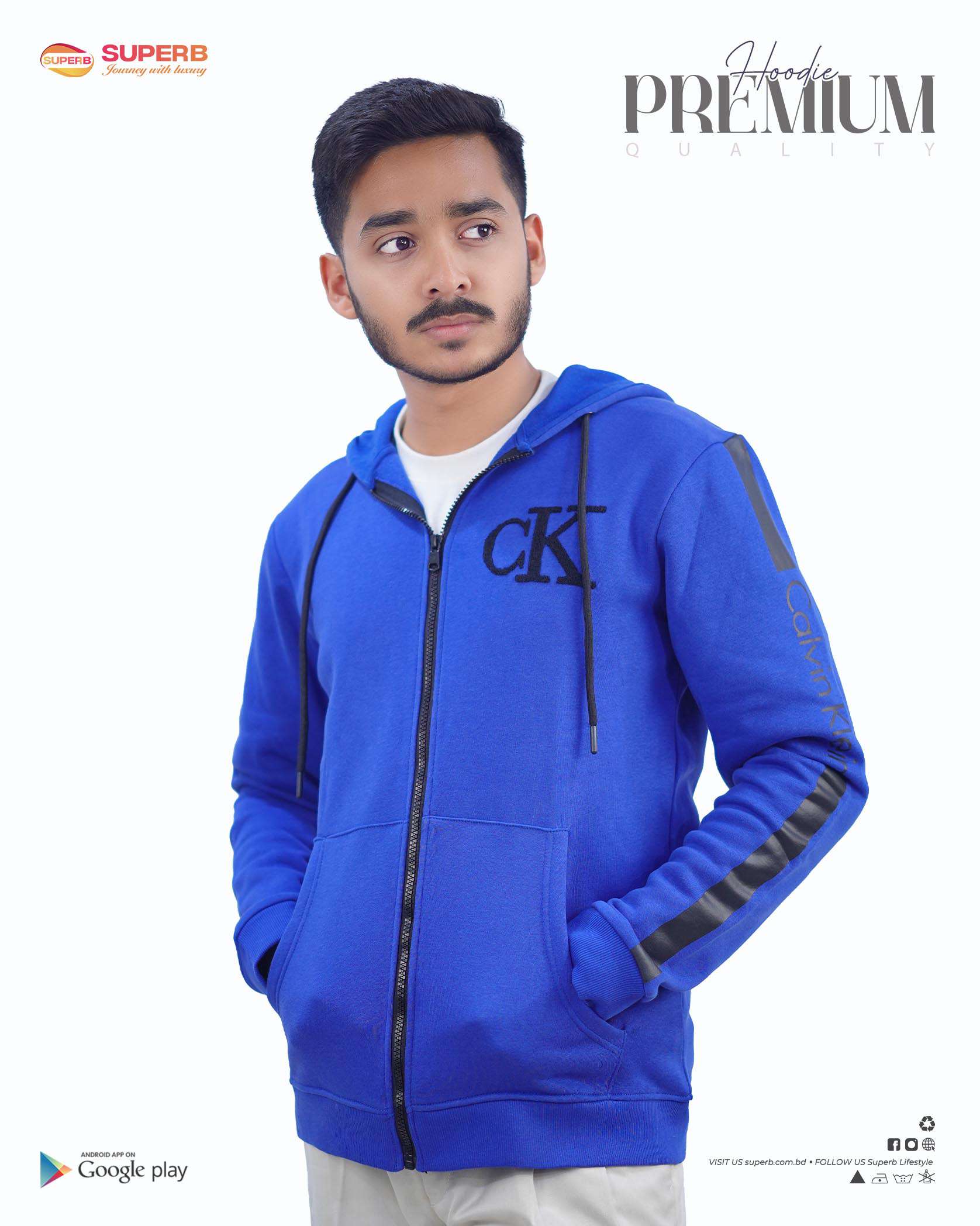 CK Premium Zip-Up Hoodie – Signature Style in 7 Iconic Colors || Superb - Blue
