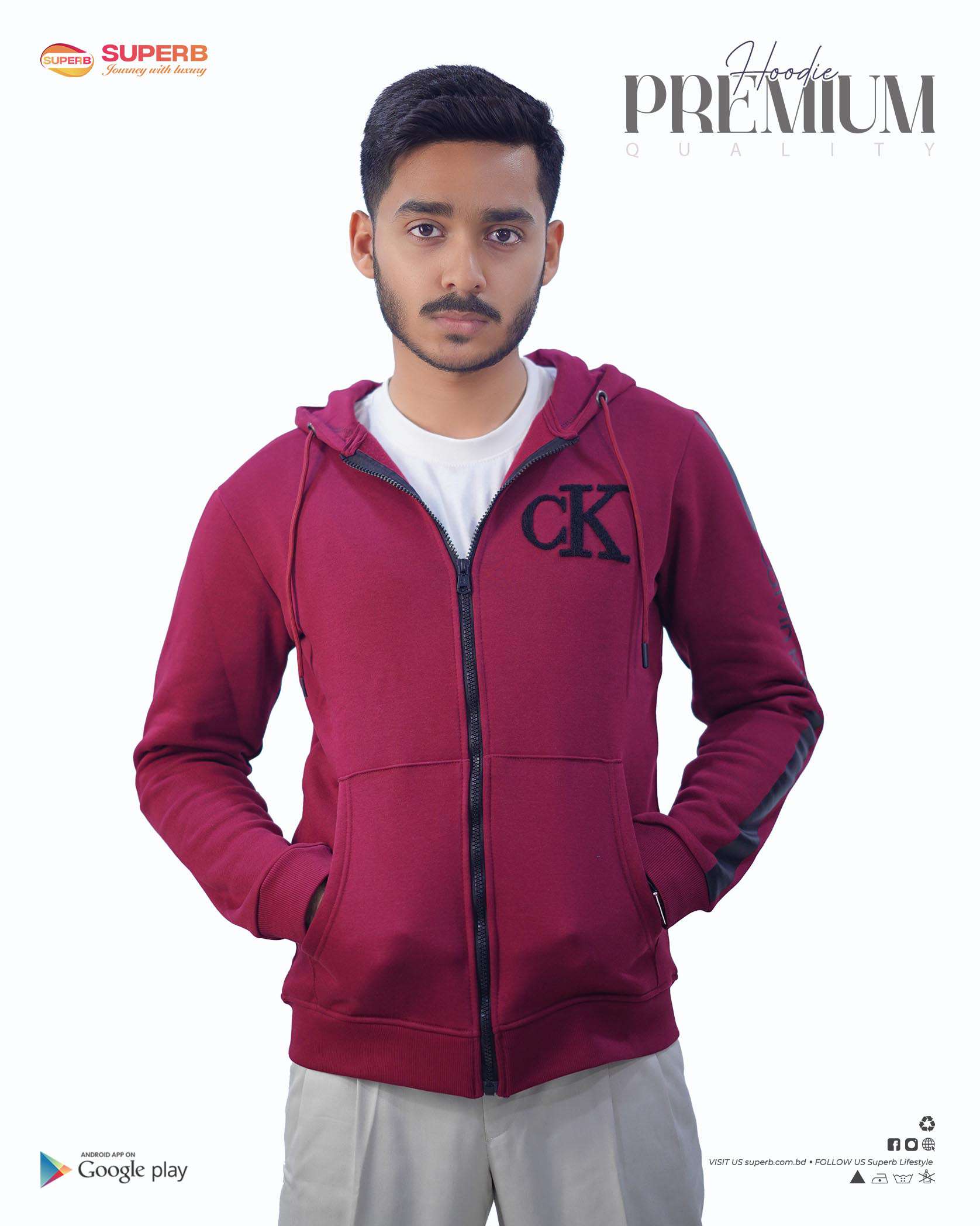 CK Premium Zip-Up Hoodie – Signature Style in 7 Iconic Colors || Superb - Maroon