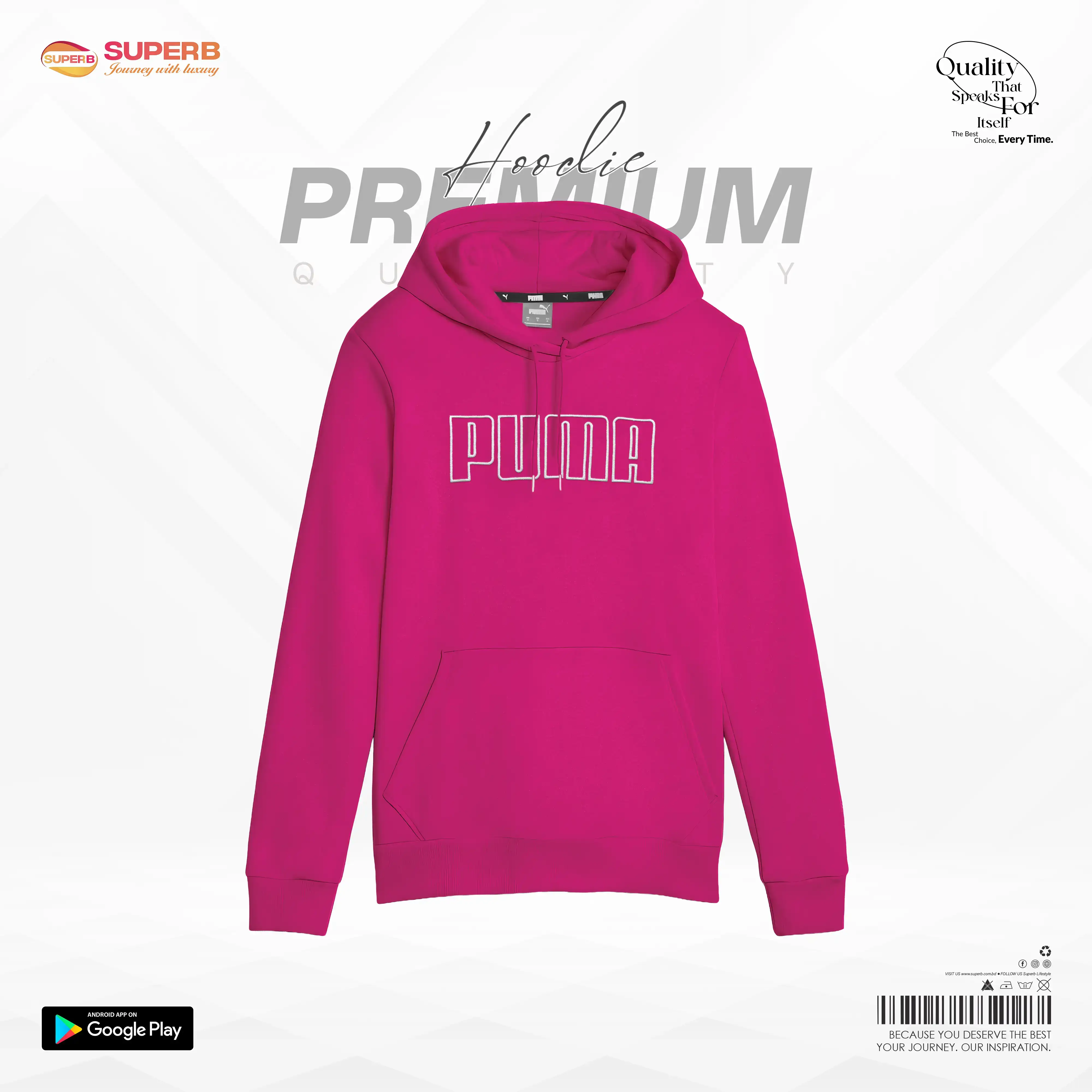 Puma Women's Pullover Hoodie — Soft Cotton Blend, Hot Pink, Logo Front || Superb - Hot pink