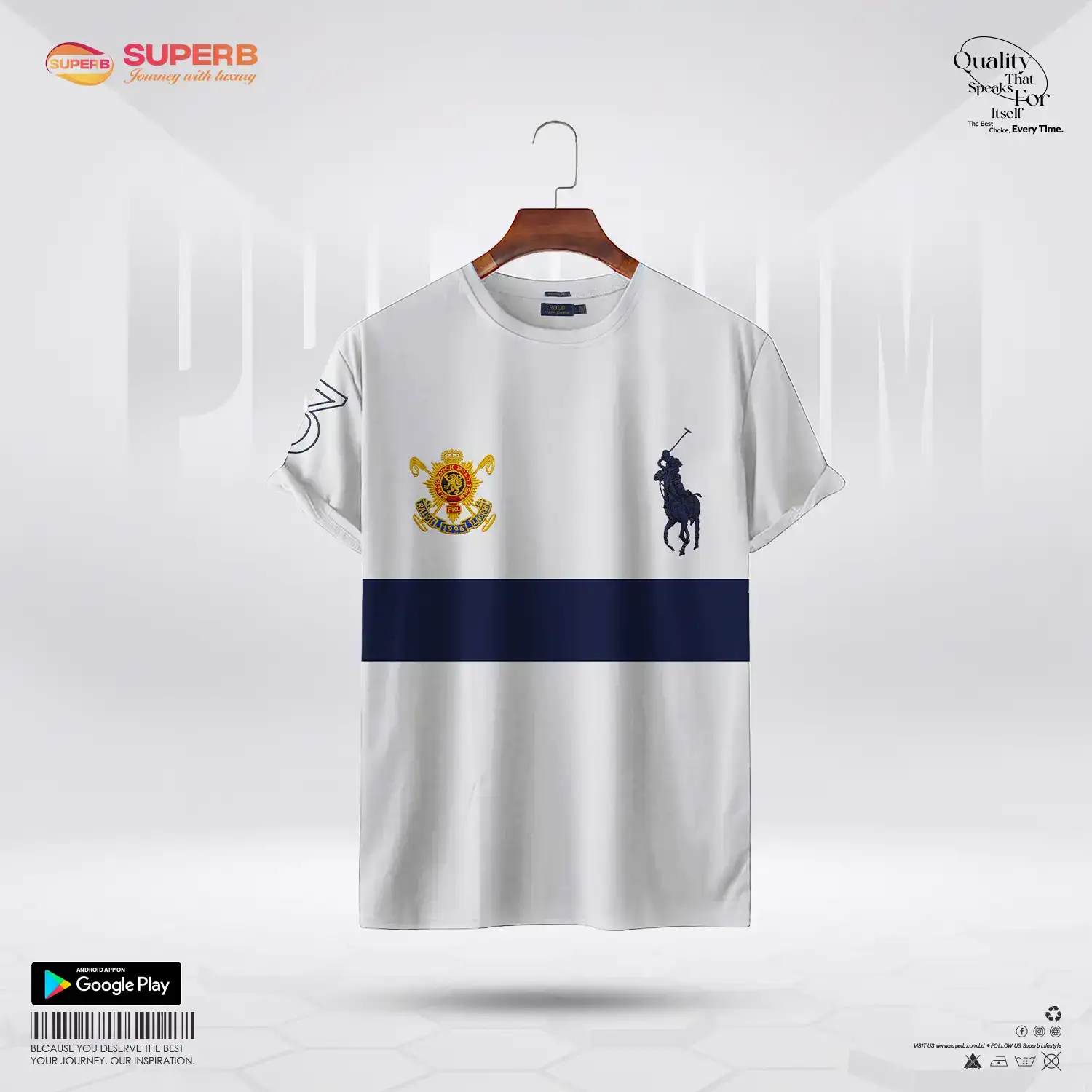 Ralph Lauren Classic Fit Crew Neck T-Shirt – Stretch Cotton with Polo Pony Logo || Superb - White